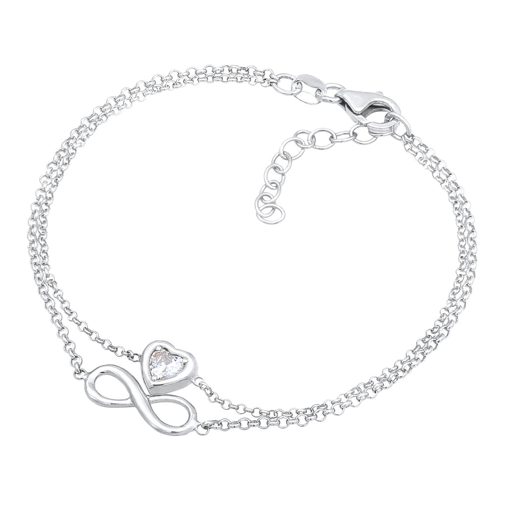 Silver Perhiasan Wanita Perak Asli - Silver Gelang Layer Infinity Heart Zirconia Crystal