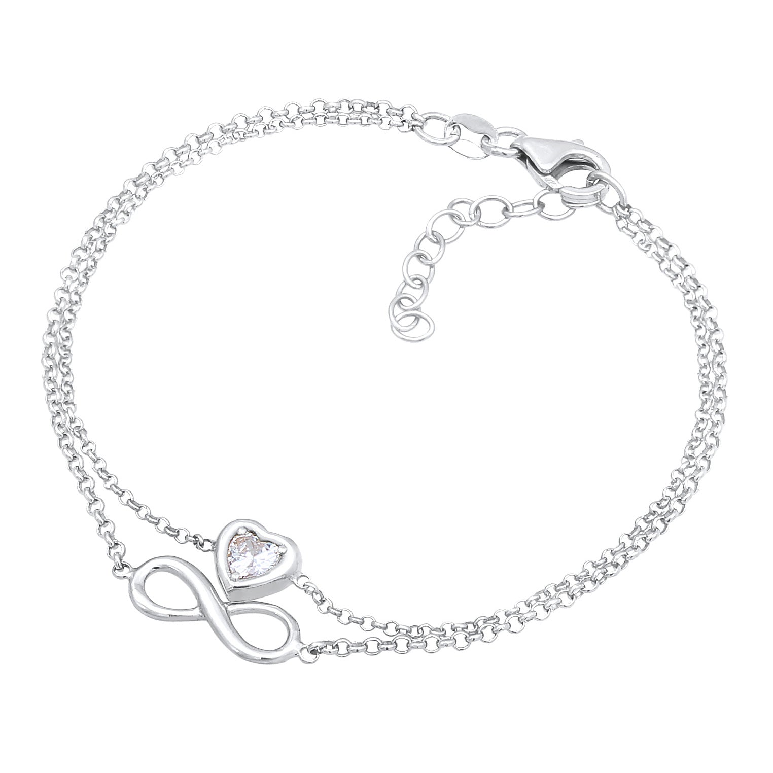Silver Perhiasan Wanita Perak Asli - Silver Gelang Layer Infinity Heart Zirconia Crystal