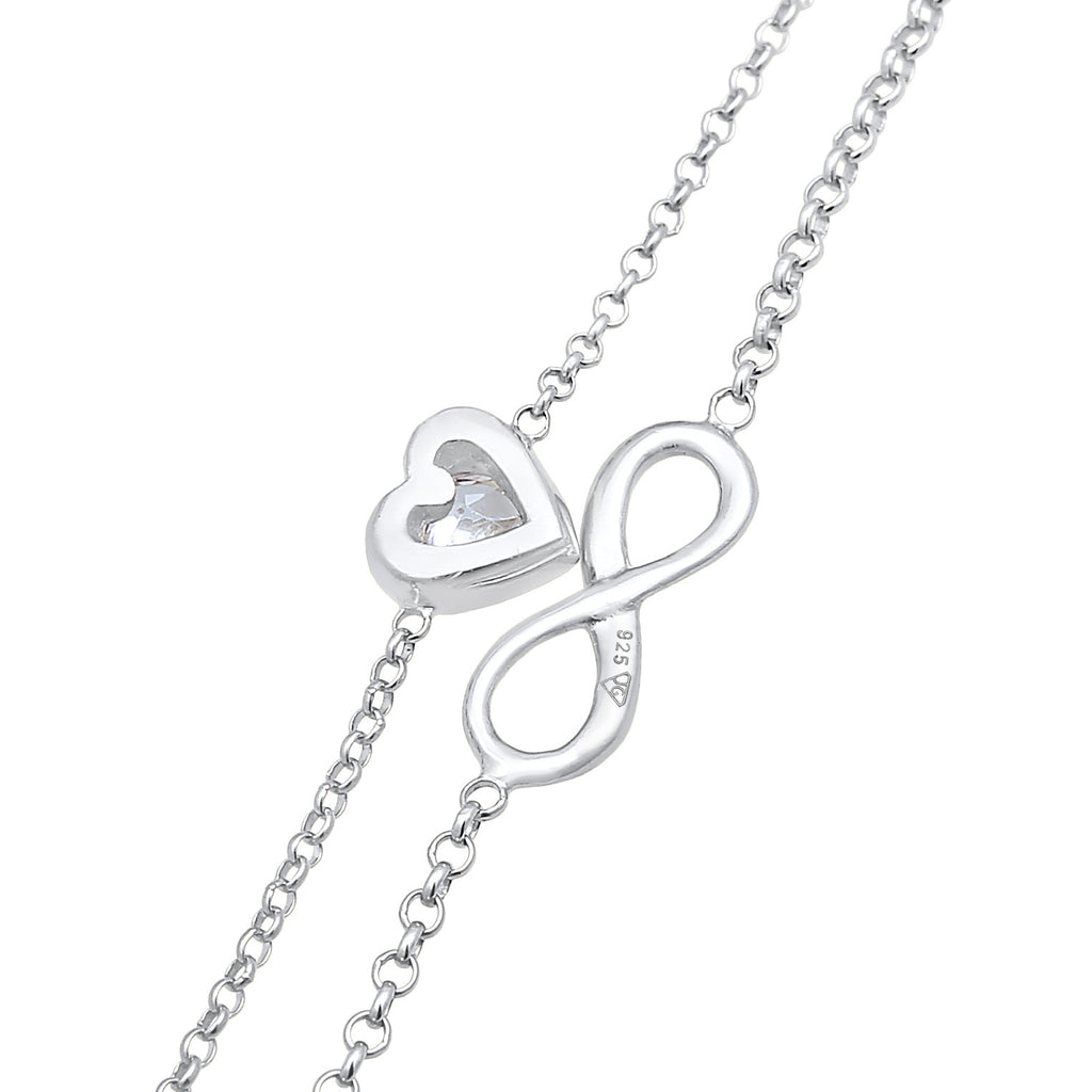 Silver Perhiasan Wanita Perak Asli - Silver Gelang Layer Infinity Heart Zirconia Crystal