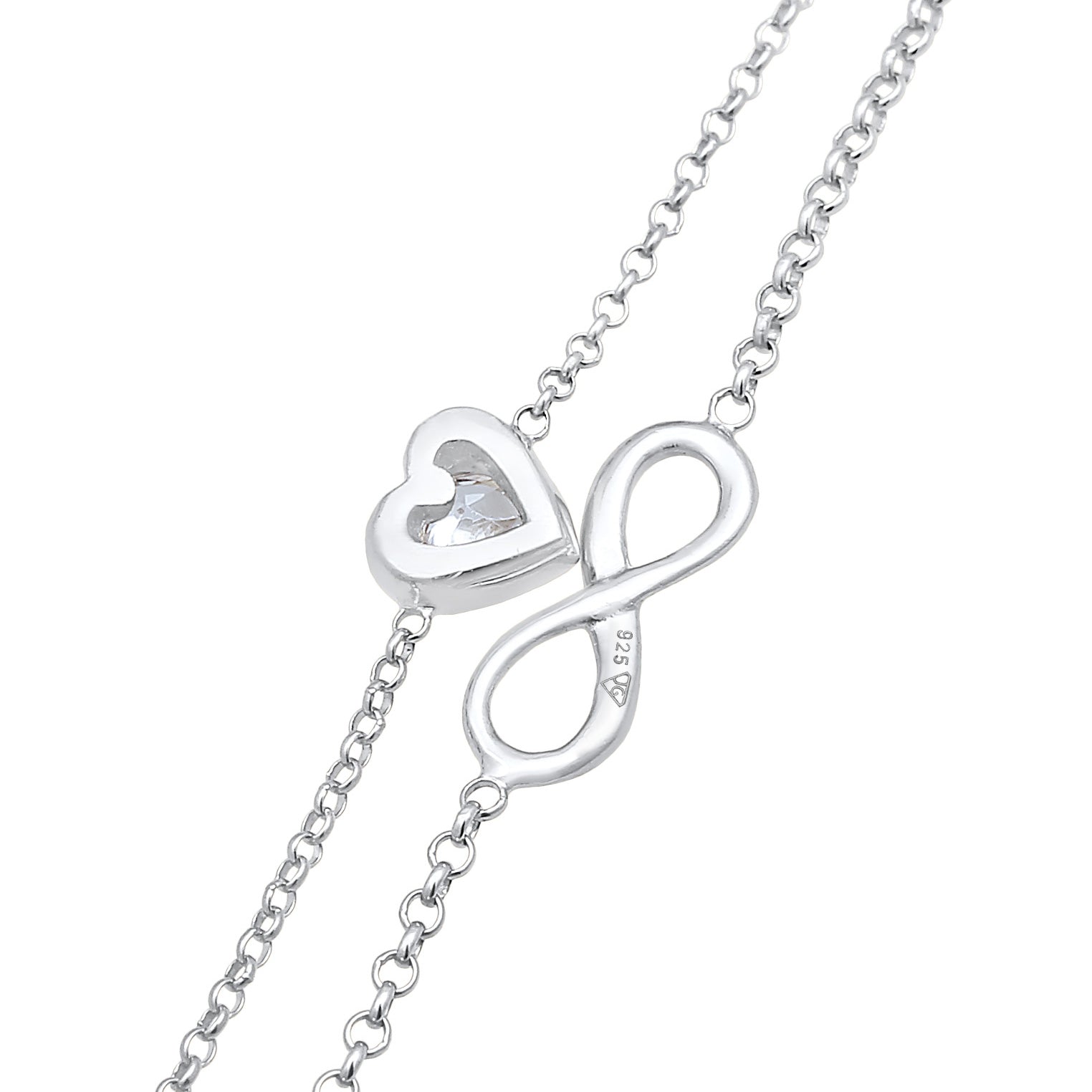 Silver Perhiasan Wanita Perak Asli - Silver Gelang Layer Infinity Heart Zirconia Crystal