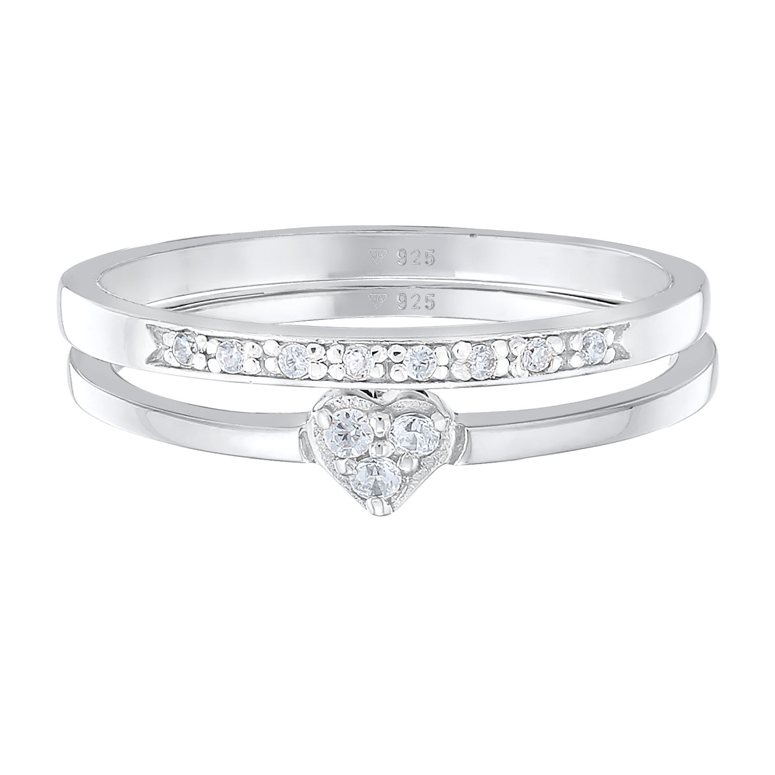 Silver Cincin Perhiasan Perak 925 Wanita Heart Memoire Set Of 2 Zirconia Crystals