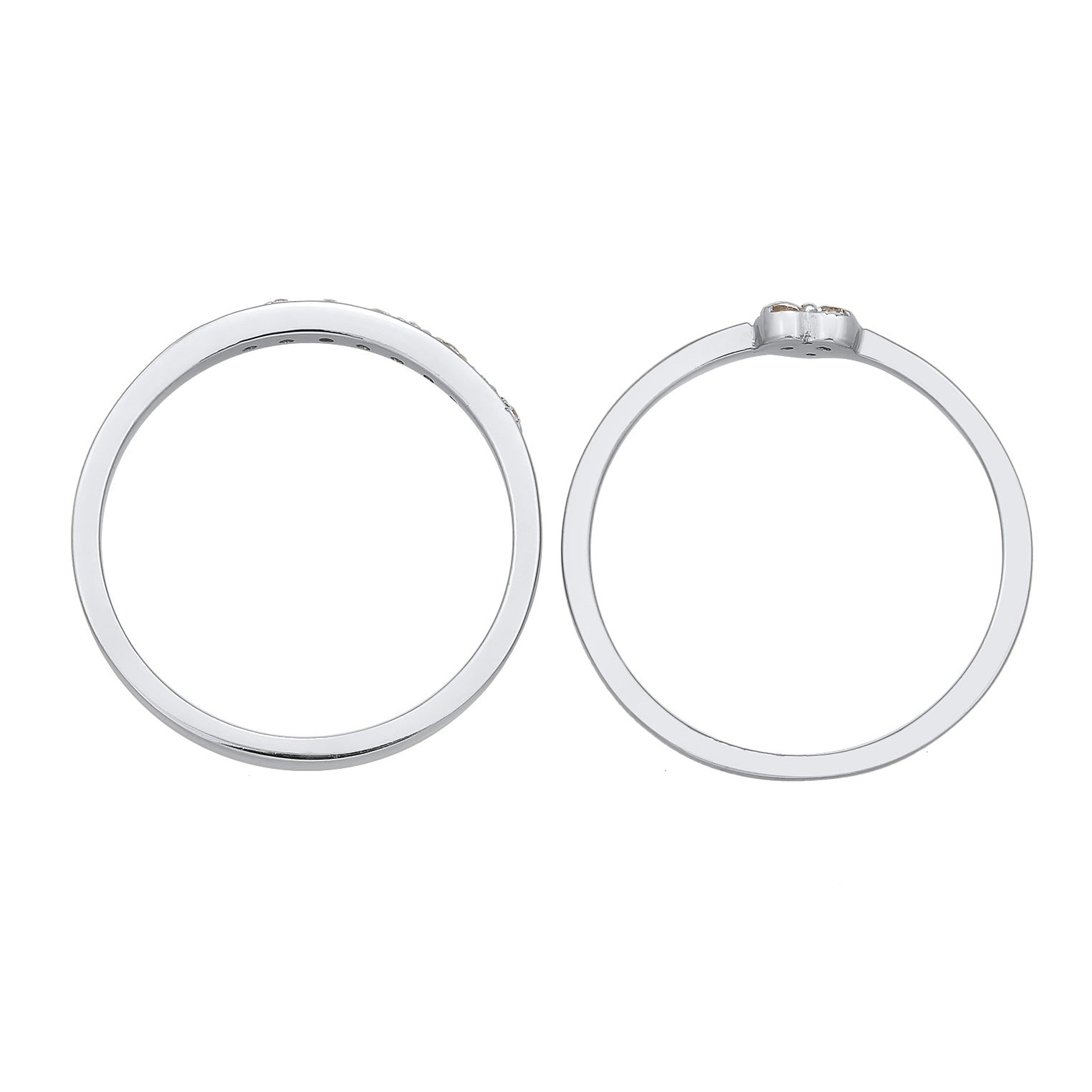 Silver Cincin Perhiasan Perak 925 Wanita Heart Memoire Set Of 2 Zirconia Crystals