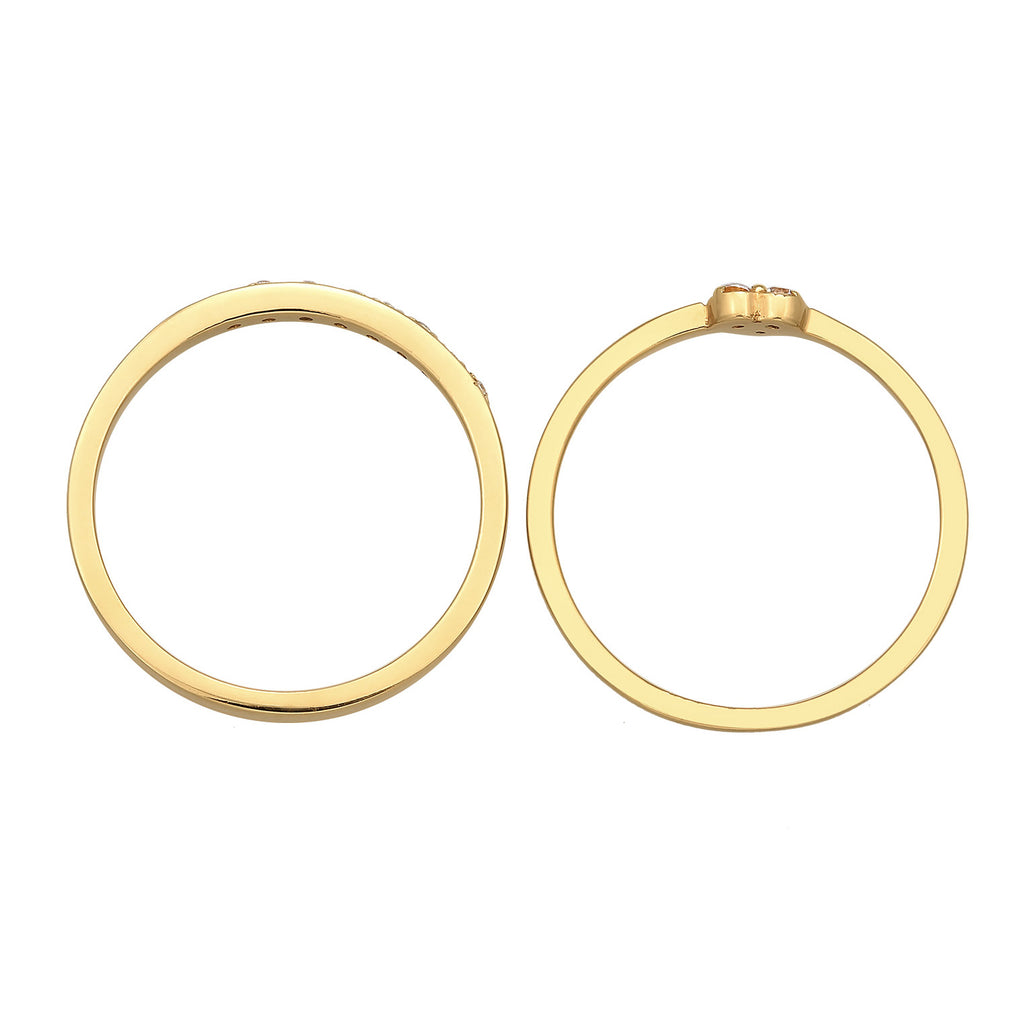 Gold Cincin Perhiasan Perak 925 Wanita Heart Memoire Set Of 2 Zirconia Crystals Gold Plated