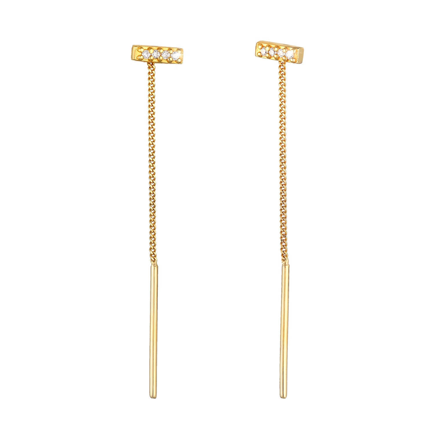 Gold Perhiasan Wanita Perak Asli - Silver Anting Ear Hanger Bar Pull Through Trend Zirconia Crystals