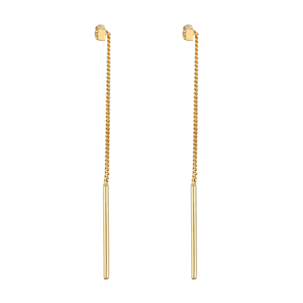 Gold Perhiasan Wanita Perak Asli - Silver Anting Ear Hanger Bar Pull Through Trend Zirconia Crystals