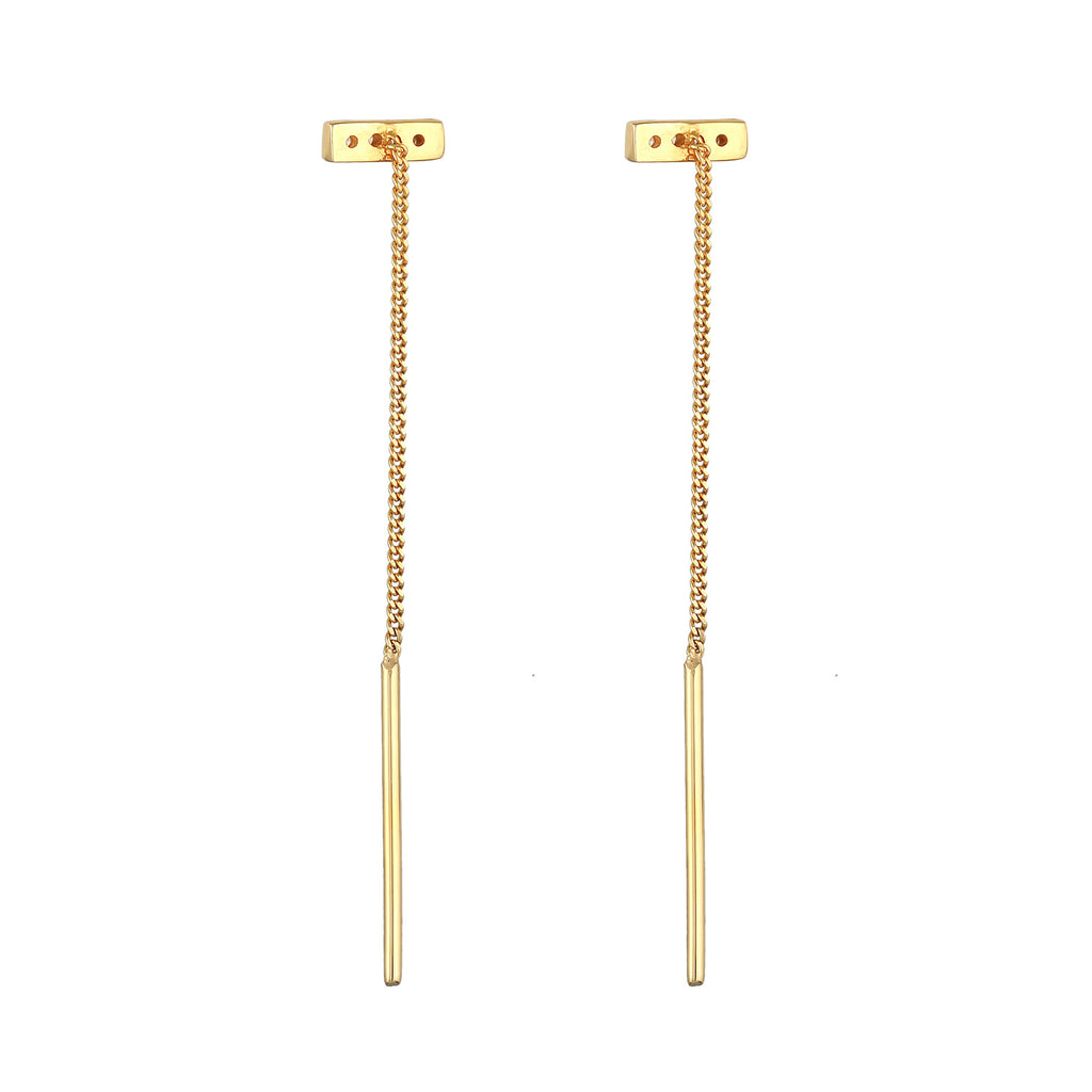Gold Perhiasan Wanita Perak Asli - Silver Anting Ear Hanger Bar Pull Through Trend Zirconia Crystals