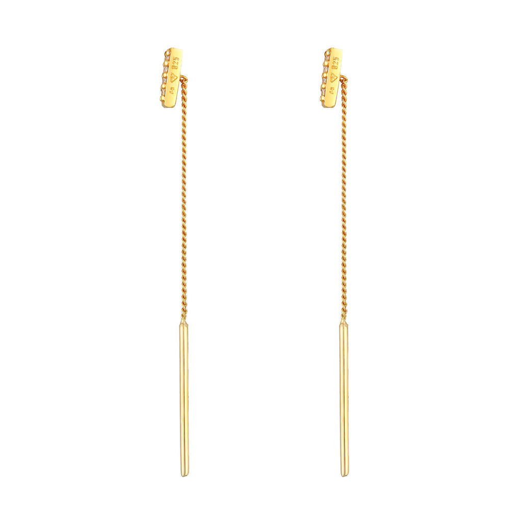 Gold Perhiasan Wanita Perak Asli - Silver Anting Ear Hanger Bar Pull Through Trend Zirconia Crystals
