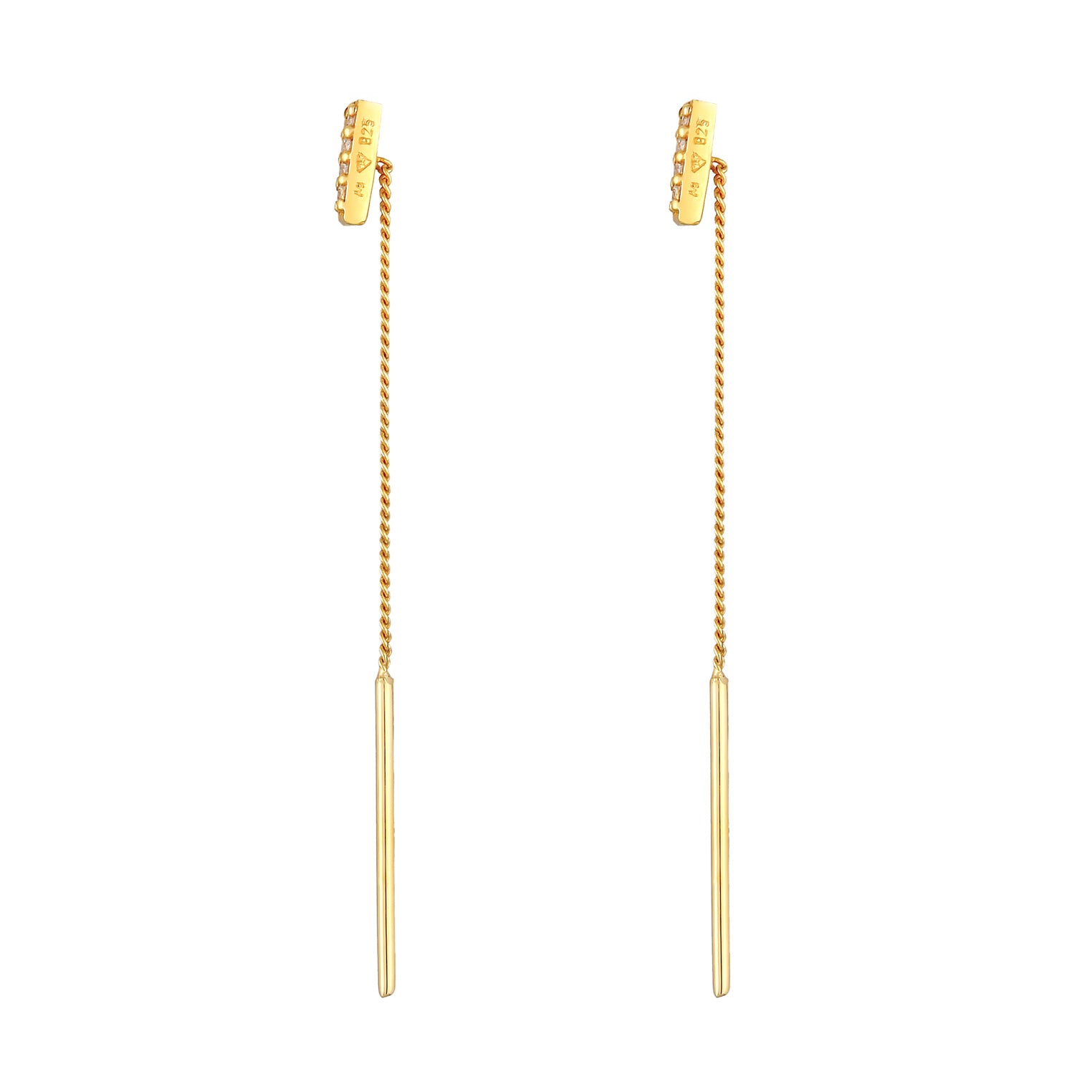 Gold Perhiasan Wanita Perak Asli - Silver Anting Ear Hanger Bar Pull Through Trend Zirconia Crystals