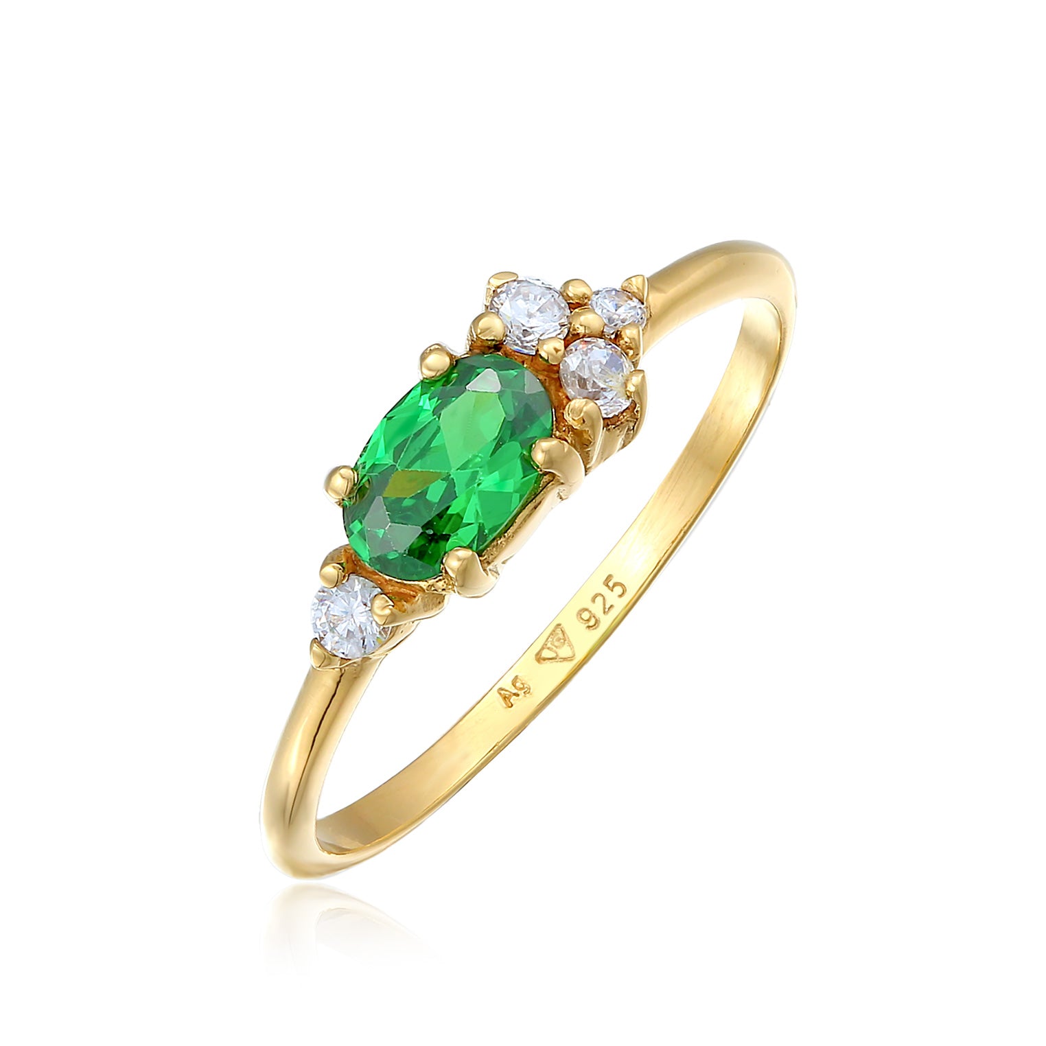 Gold Cincin Perhiasan Perak 925 Wanita Engagement Green Zirconia Crystals Gold Plated
