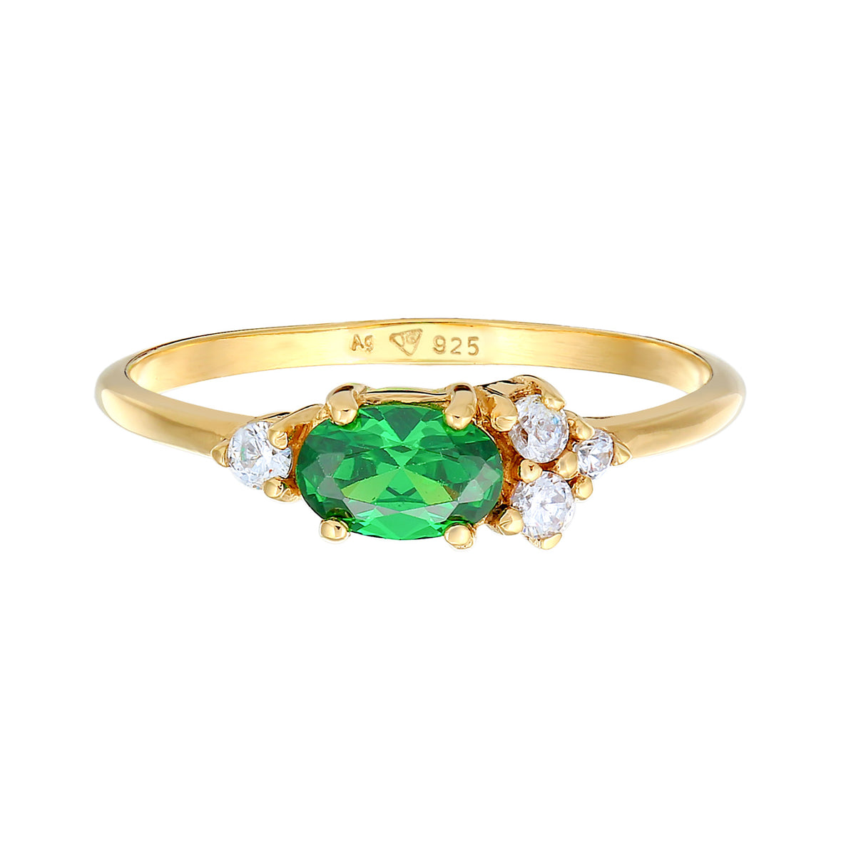Ring Engagement Green Zirconia Crystals 925 Sterling Silver Gold Plated