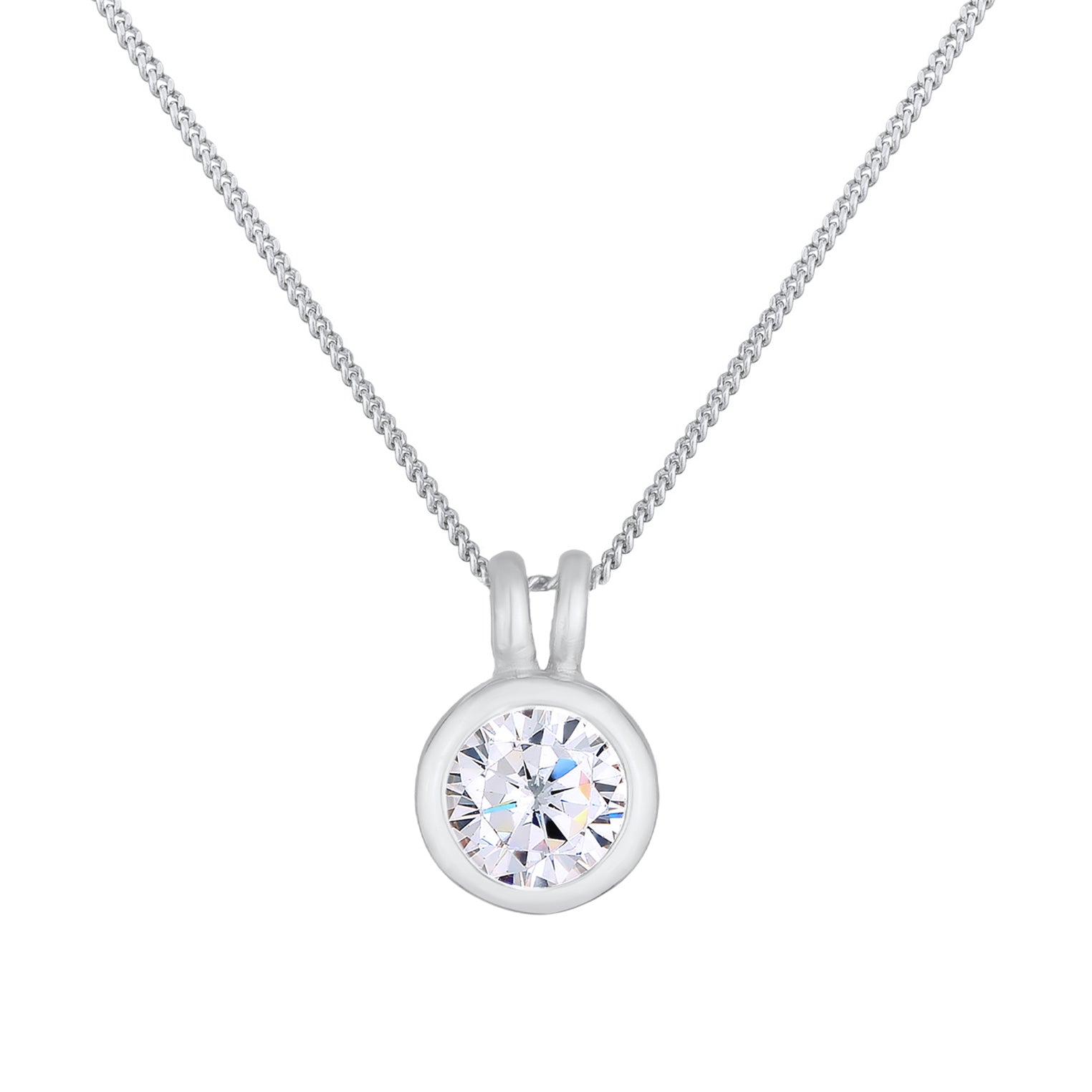 Silver Kalung Perhiasan Perak 925 Wanita Solitaire Classic Chain Crystal