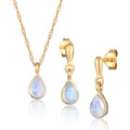 Gold Set Perhiasan Perak 925 Wanita Drop Pendant Moonstone Gold Plated