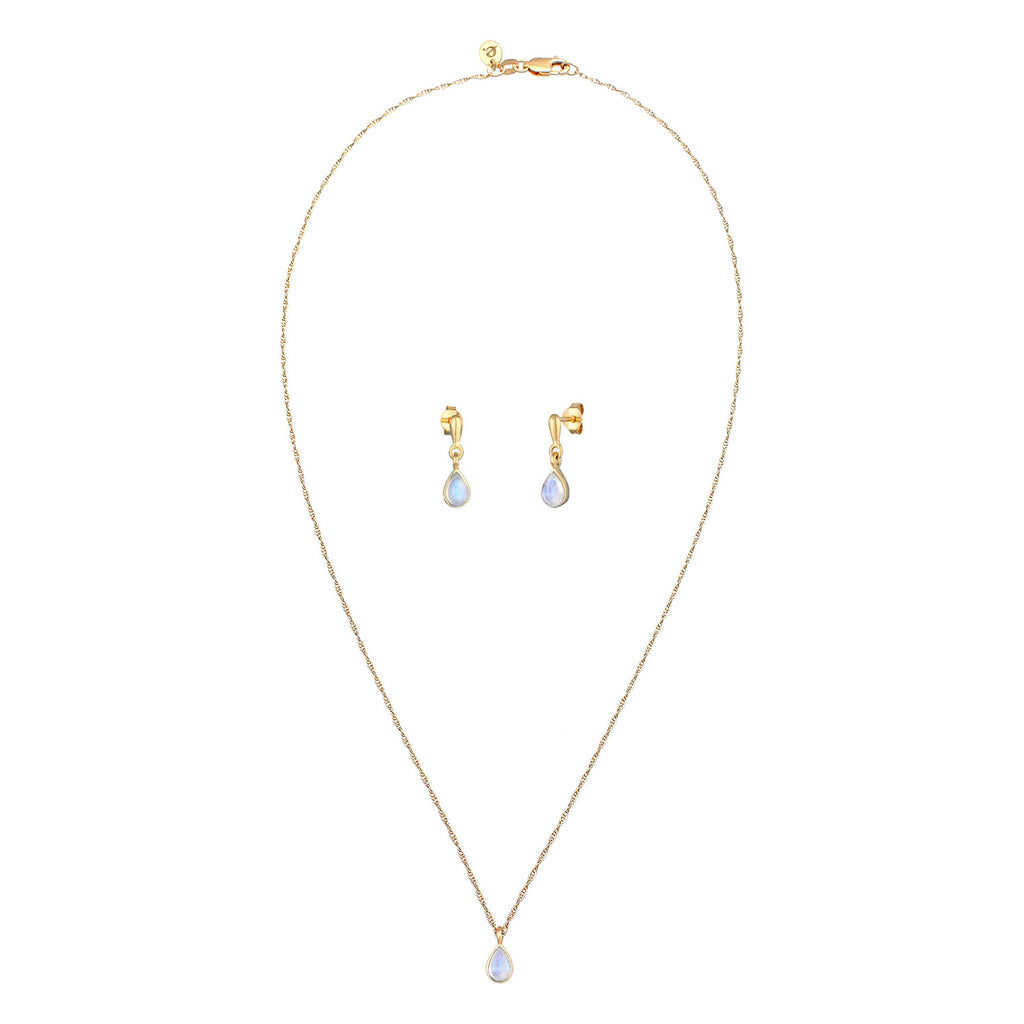 Gold Set Perhiasan Perak 925 Wanita Drop Pendant Moonstone Gold Plated