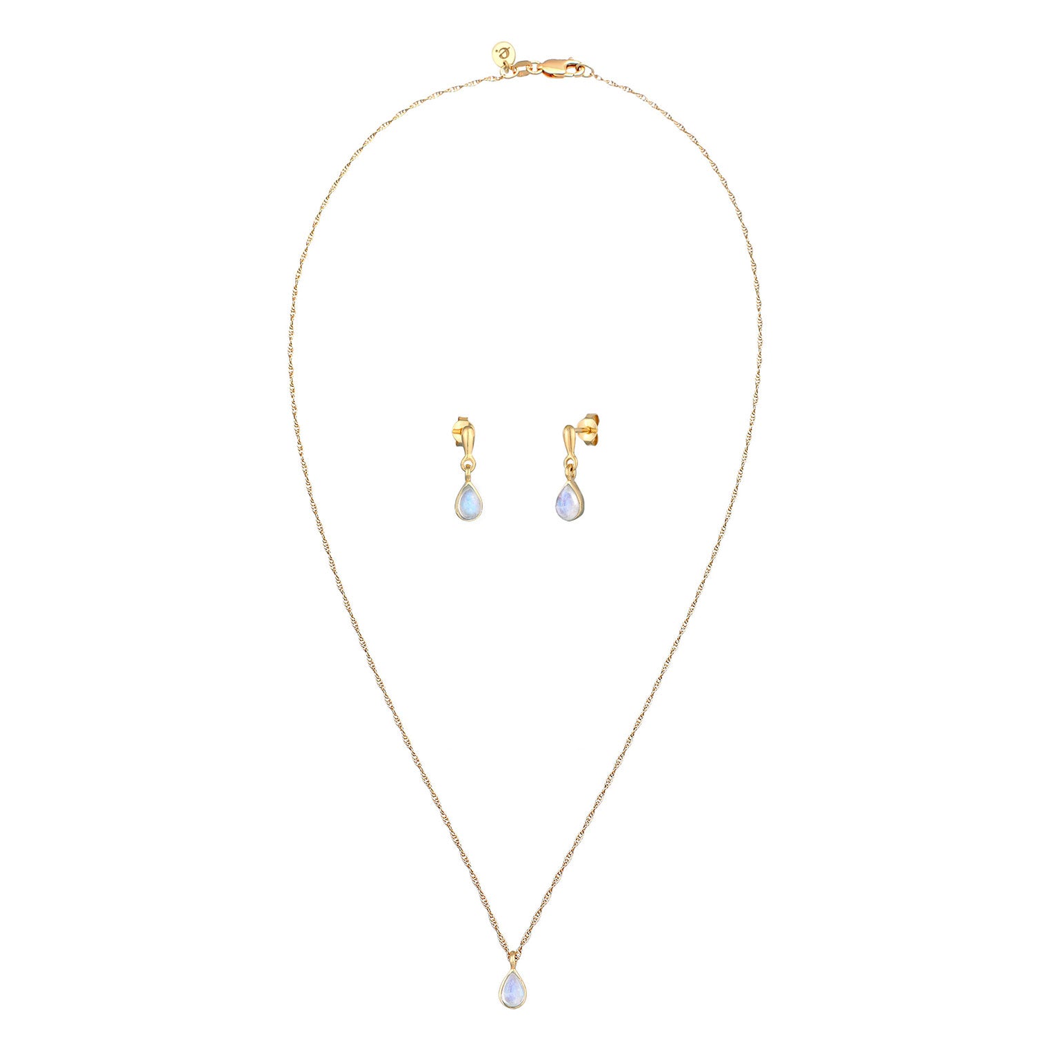 Gold Set Perhiasan Perak 925 Wanita Drop Pendant Moonstone Gold Plated