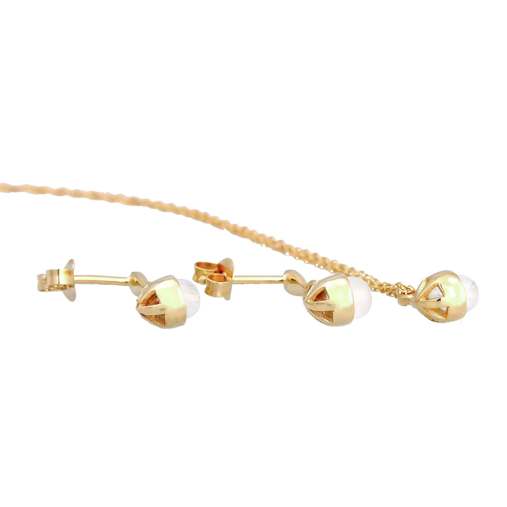 Gold - Elli PREMIUM | Twisted Drop Jewelry Set 925 Silver Gold Plated Moonstone