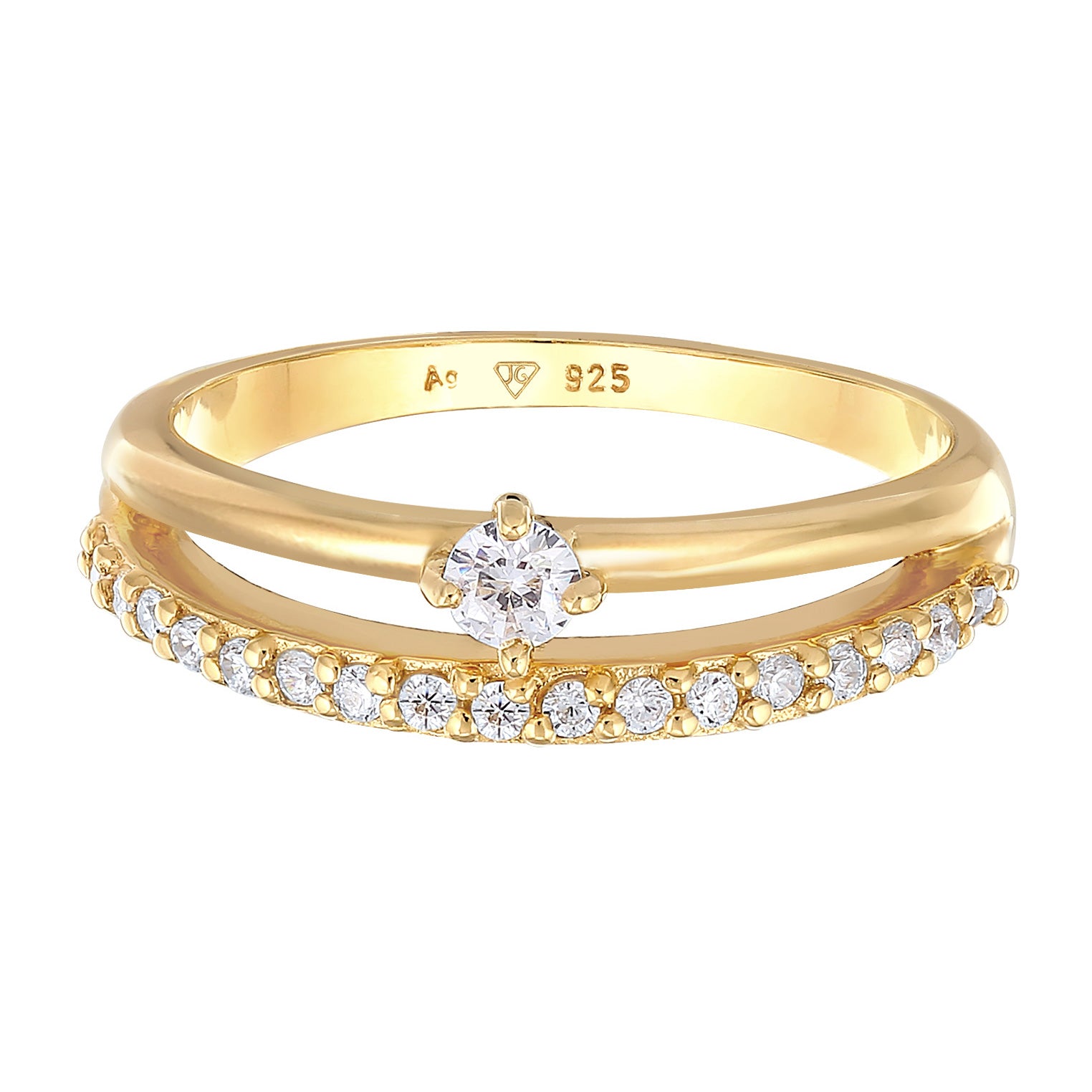 Gold Cincin Perhiasan Perak 925 Wanita Engagement Solitaire Sparkling Zirconia Crystals Gold Plated