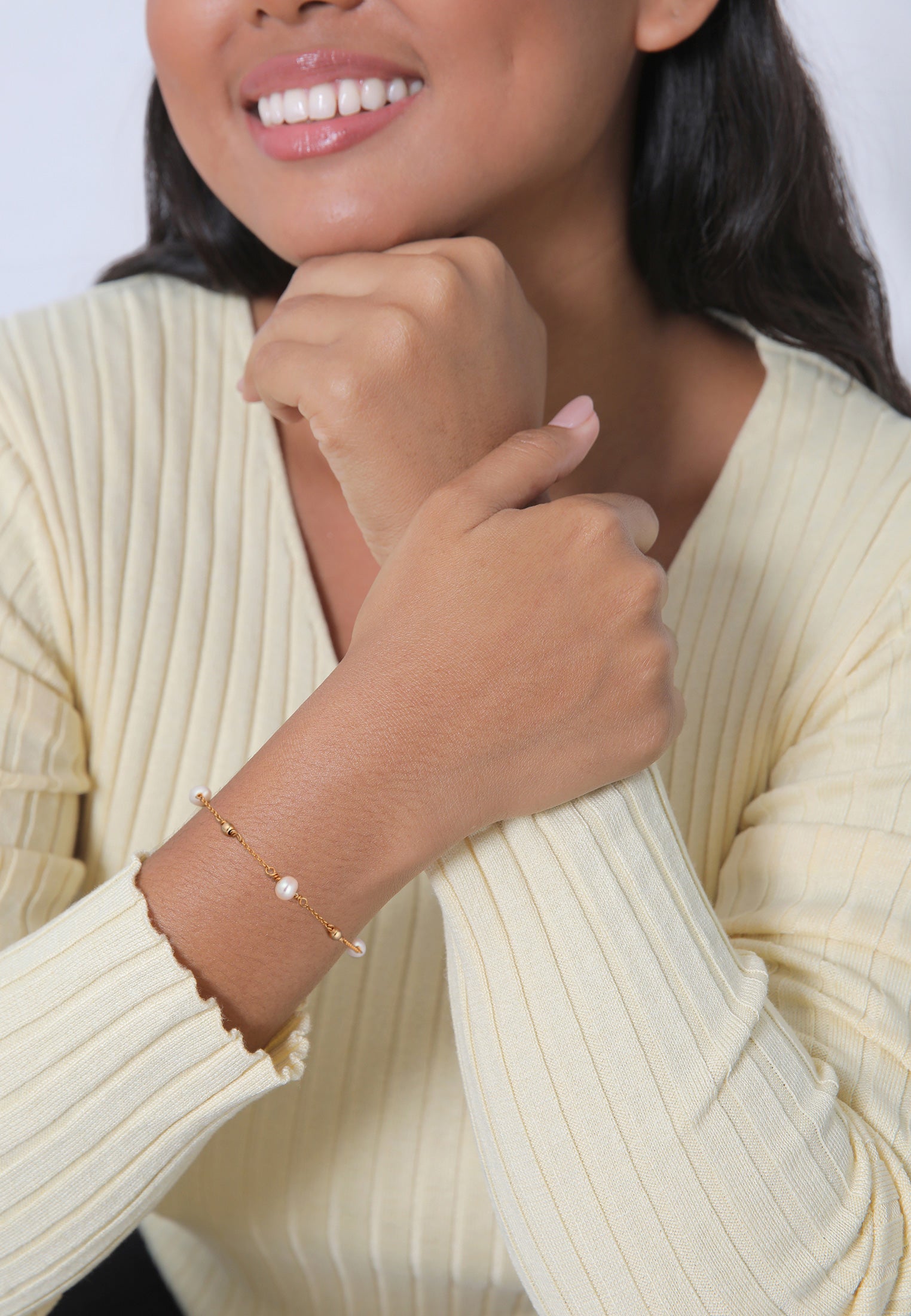 Gold Perhiasan Wanita Perak Asli - Silver Gelang Classic Balls Freshwater Cultured Pearls