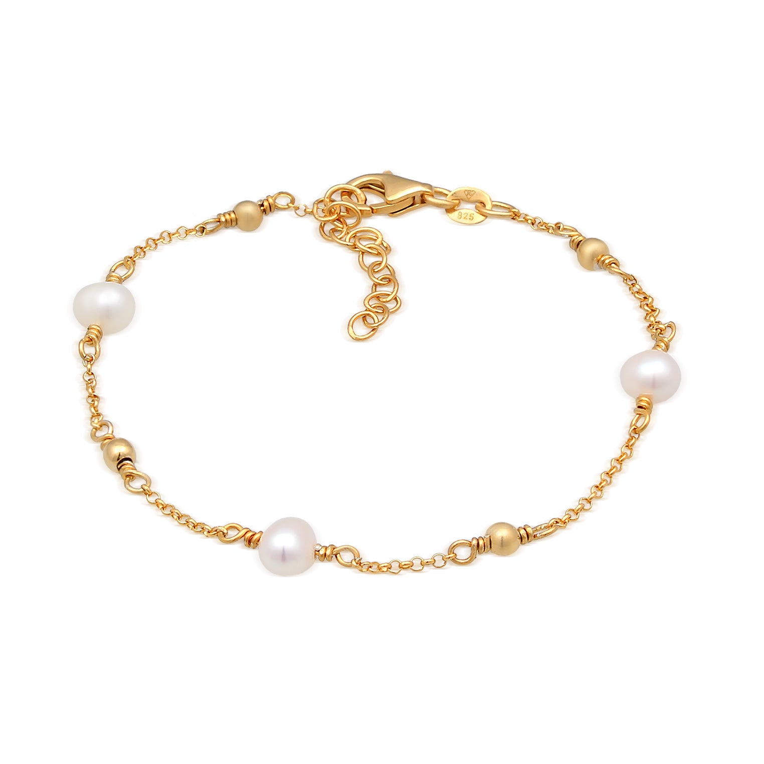 Gold Perhiasan Wanita Perak Asli - Silver Gelang Classic Balls Freshwater Cultured Pearls