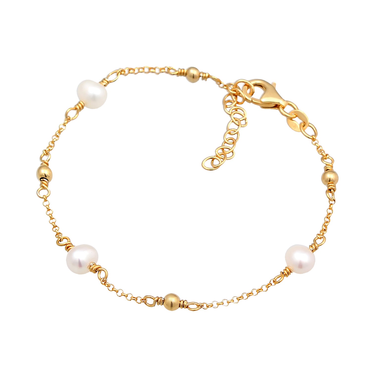 Gold Perhiasan Wanita Perak Asli - Silver Gelang Classic Balls Freshwater Cultured Pearls