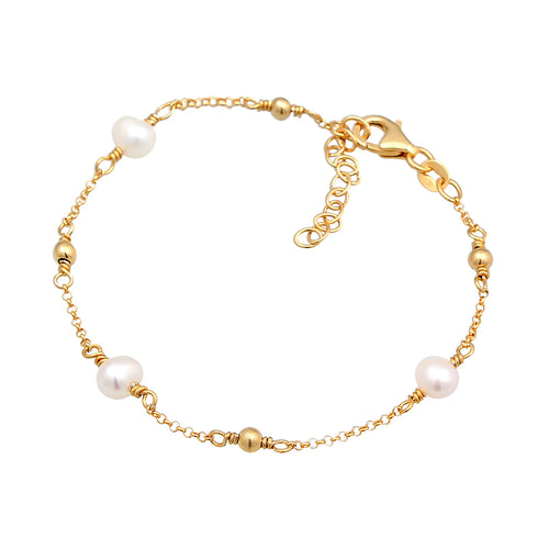 Gold Gelang Perhiasan Perak 925 Wanita Classic Balls Freshwater Cultured Pearls Gold Plated