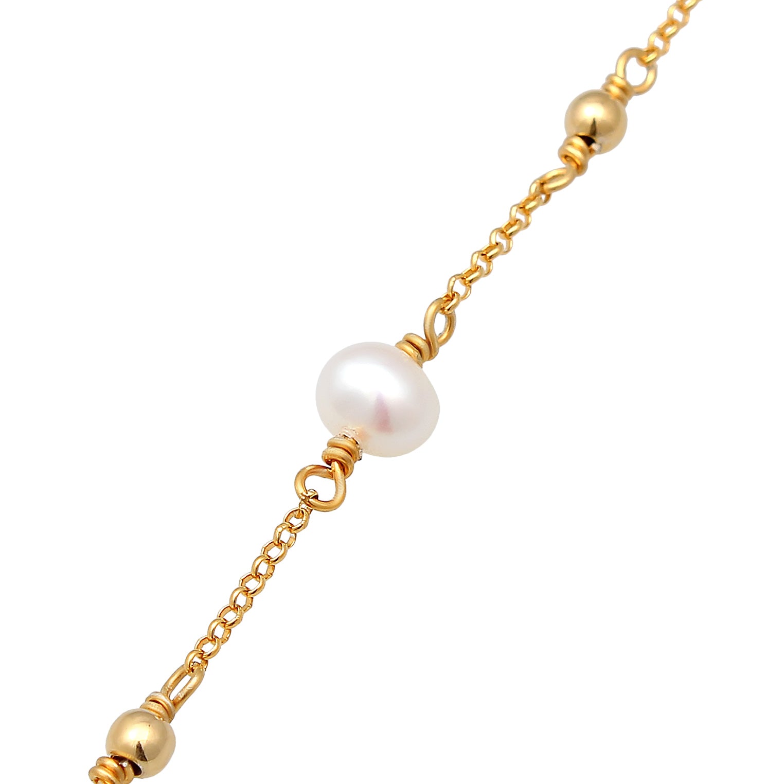 Gold Perhiasan Wanita Perak Asli - Silver Gelang Classic Balls Freshwater Cultured Pearls