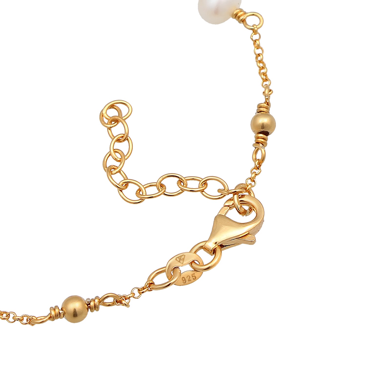 Gold Perhiasan Wanita Perak Asli - Silver Gelang Classic Balls Freshwater Cultured Pearls