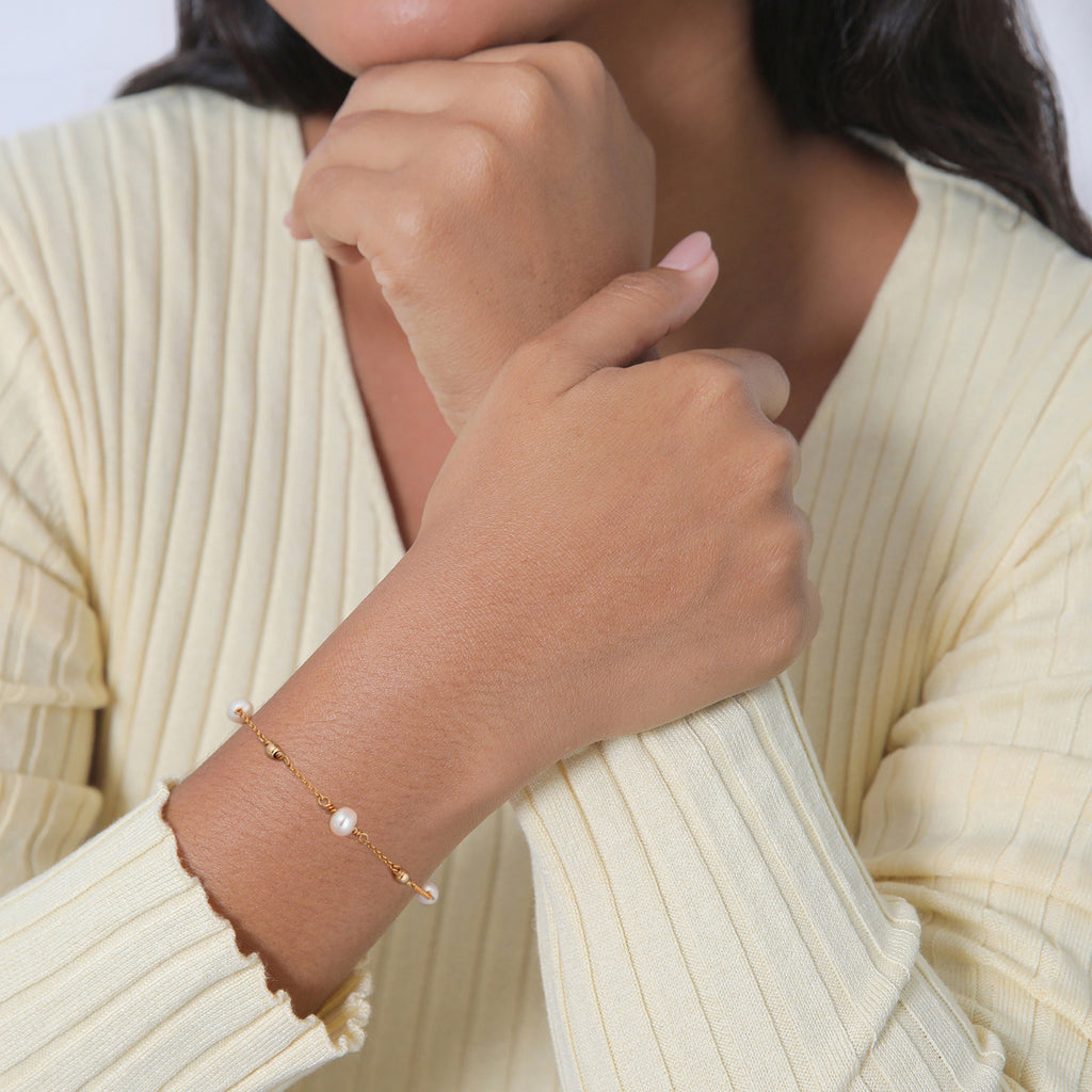 Gold - Elli | Classic Freshwater Pearl Bracelet 925 Silver Gold Plated