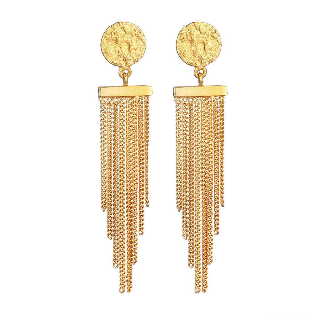 Gold Anting Perhiasan Perak 925 Wanita Ear Hanger Platelet Chain Look Elegant Gold Plated