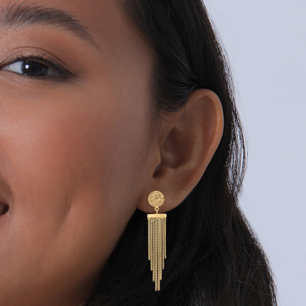 Gold Anting Perhiasan Perak 925 Wanita Ear Hanger Platelet Chain Look Elegant Gold Plated