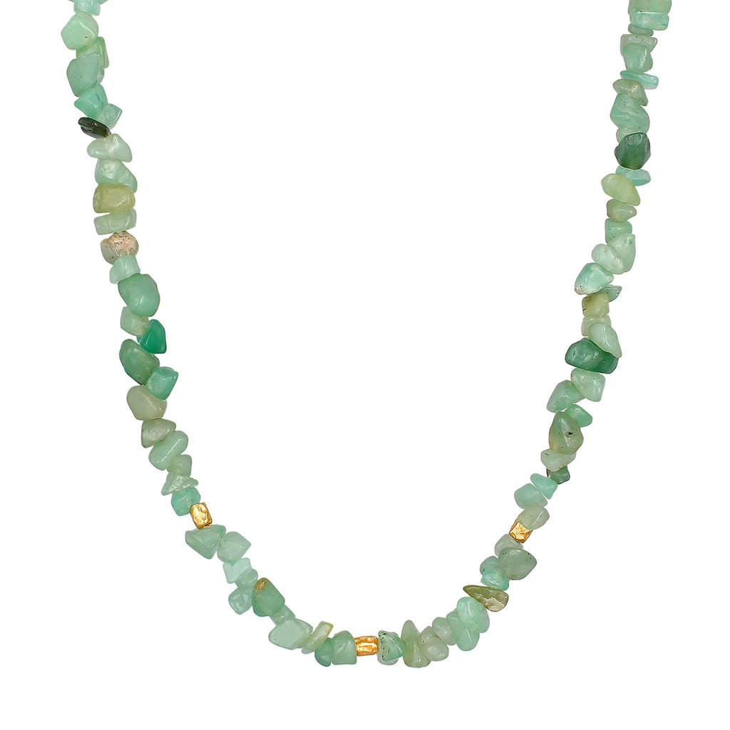 Chip Beaded Necklace 925 Silver Gold Plated Green Aventurine