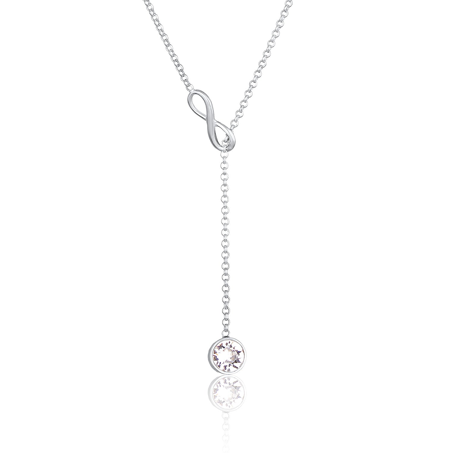 Silver Kalung Perhiasan Perak 925 Wanita Y-Chain Solitaire Pendant Infinity Crystal