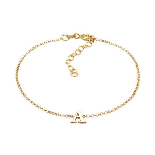 Gold Perhiasan Wanita Perak Asli - Silver Gelang Pendant Letter A Basic