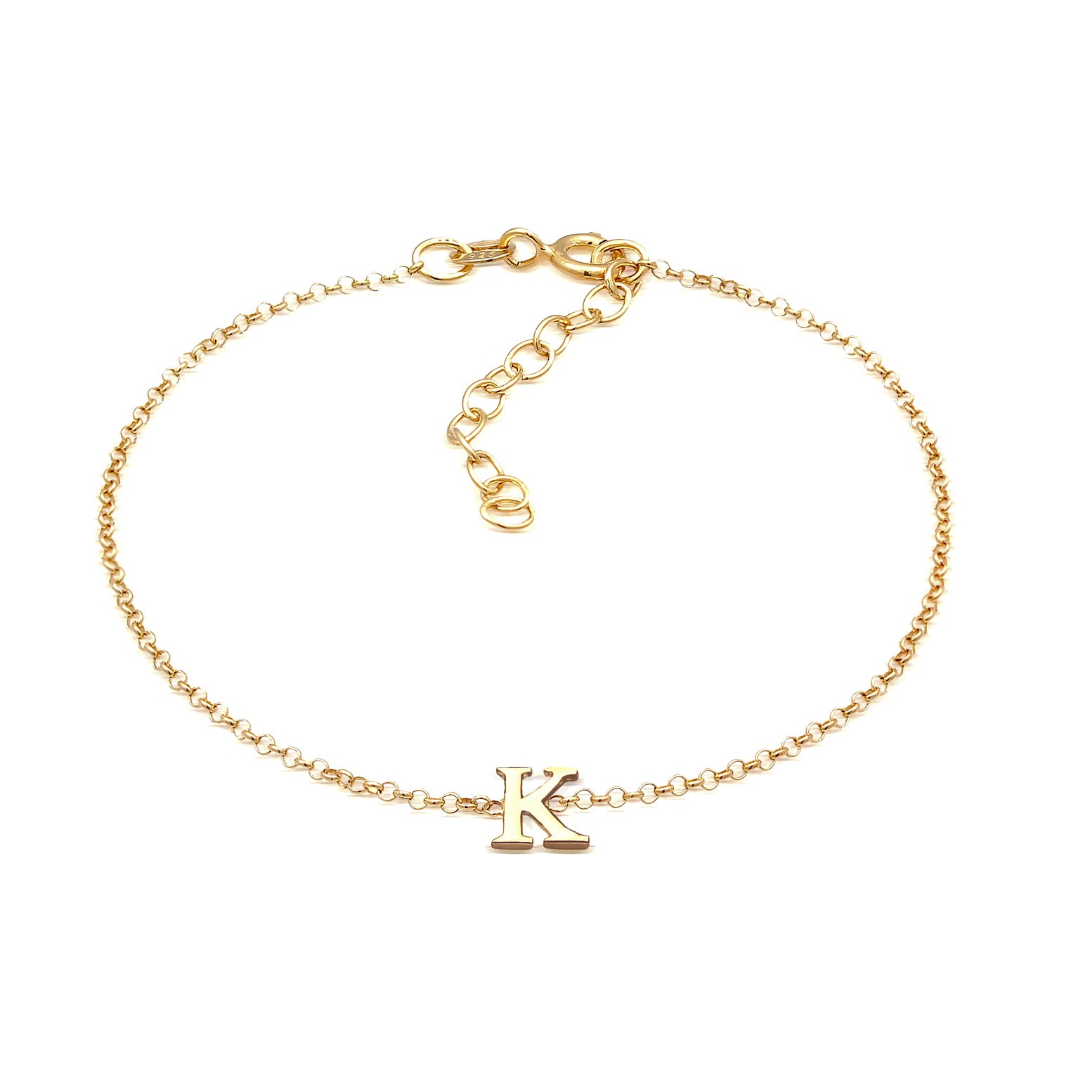 Gold Gelang Perhiasan Perak 925 Wanita Pendant Letter K Basic Gold Plated