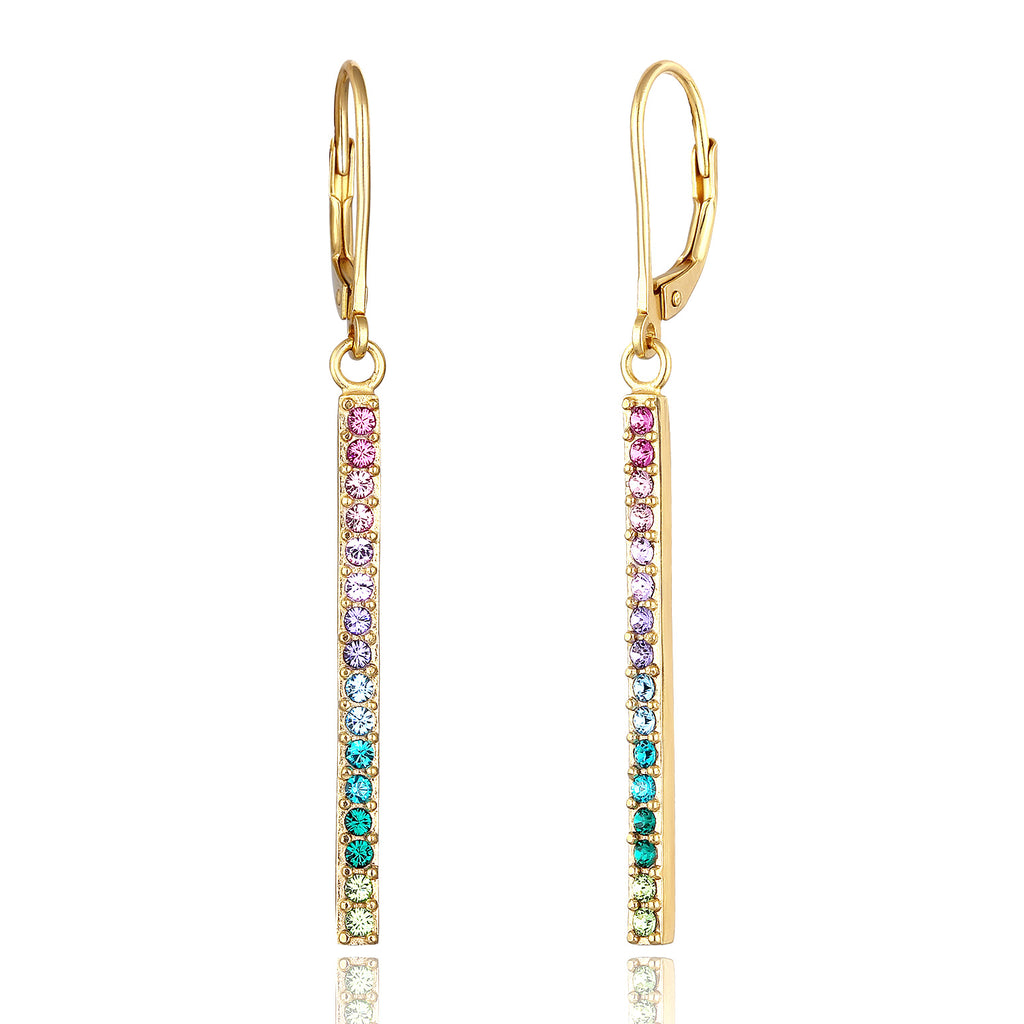 Colored Perhiasan Wanita Perak Asli - Silver Anting Ear Hanger Geo Bar Sparkling Crystals Lapis Emas