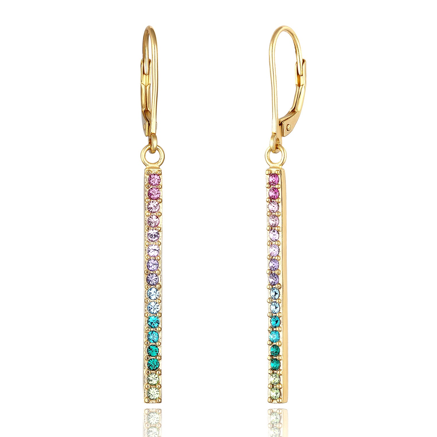Colored Perhiasan Wanita Perak Asli - Silver Anting Ear Hanger Geo Bar Sparkling Crystals Lapis Emas