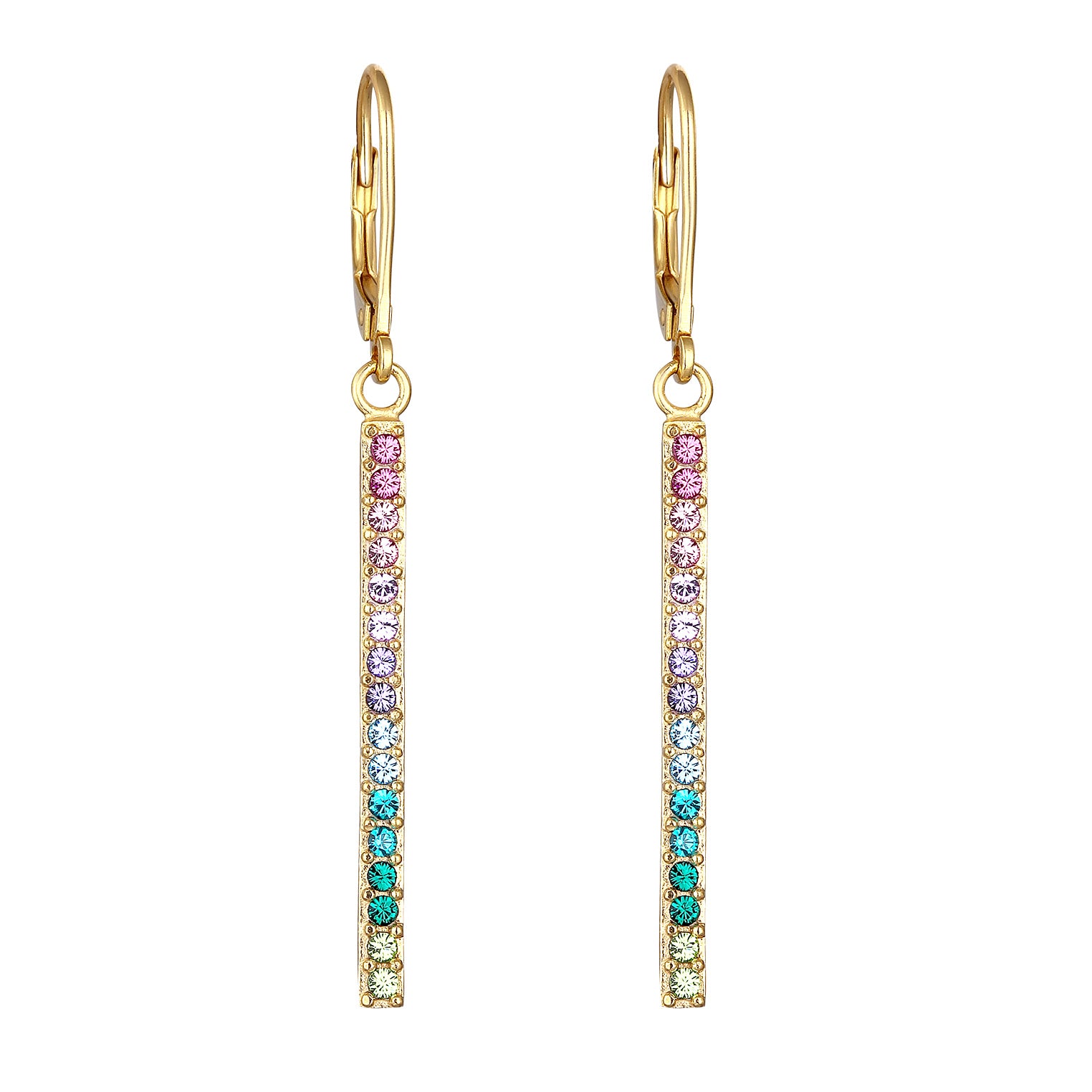Colored Perhiasan Wanita Perak Asli - Silver Anting Ear Hanger Geo Bar Sparkling Crystals Lapis Emas
