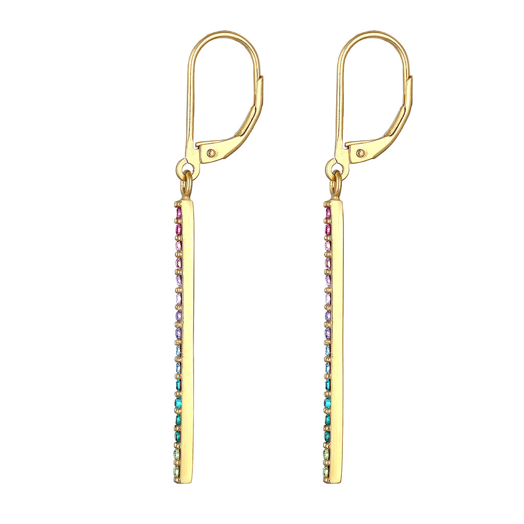 Colored Perhiasan Wanita Perak Asli - Silver Anting Ear Hanger Geo Bar Sparkling Crystals Lapis Emas