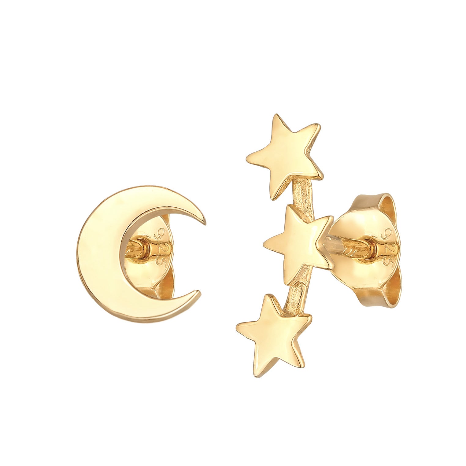 Gold Perhiasan Wanita Perak Asli - Silver Anting Stud Crescent Moon Star Mix