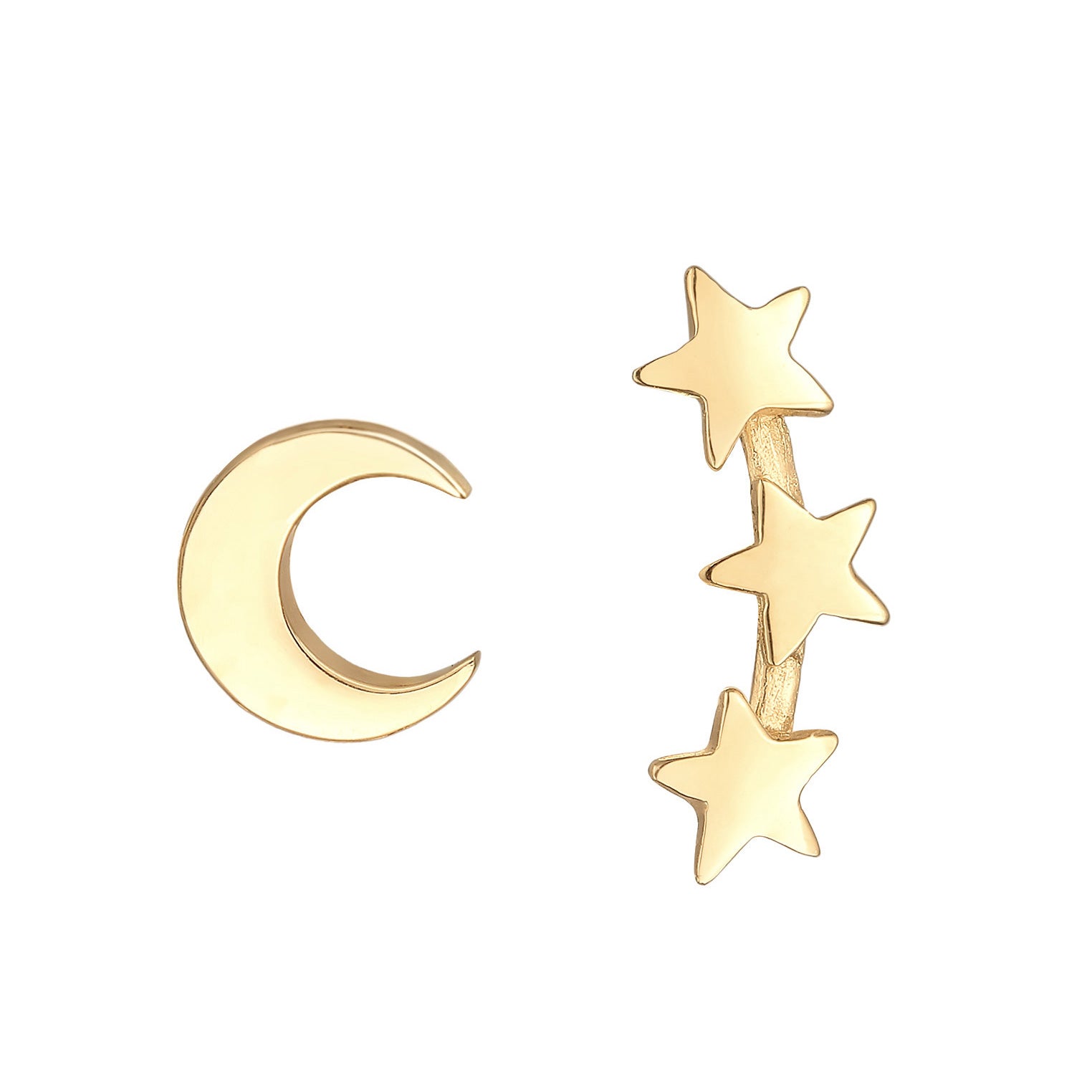 Gold Perhiasan Wanita Perak Asli - Silver Anting Stud Crescent Moon Star Mix