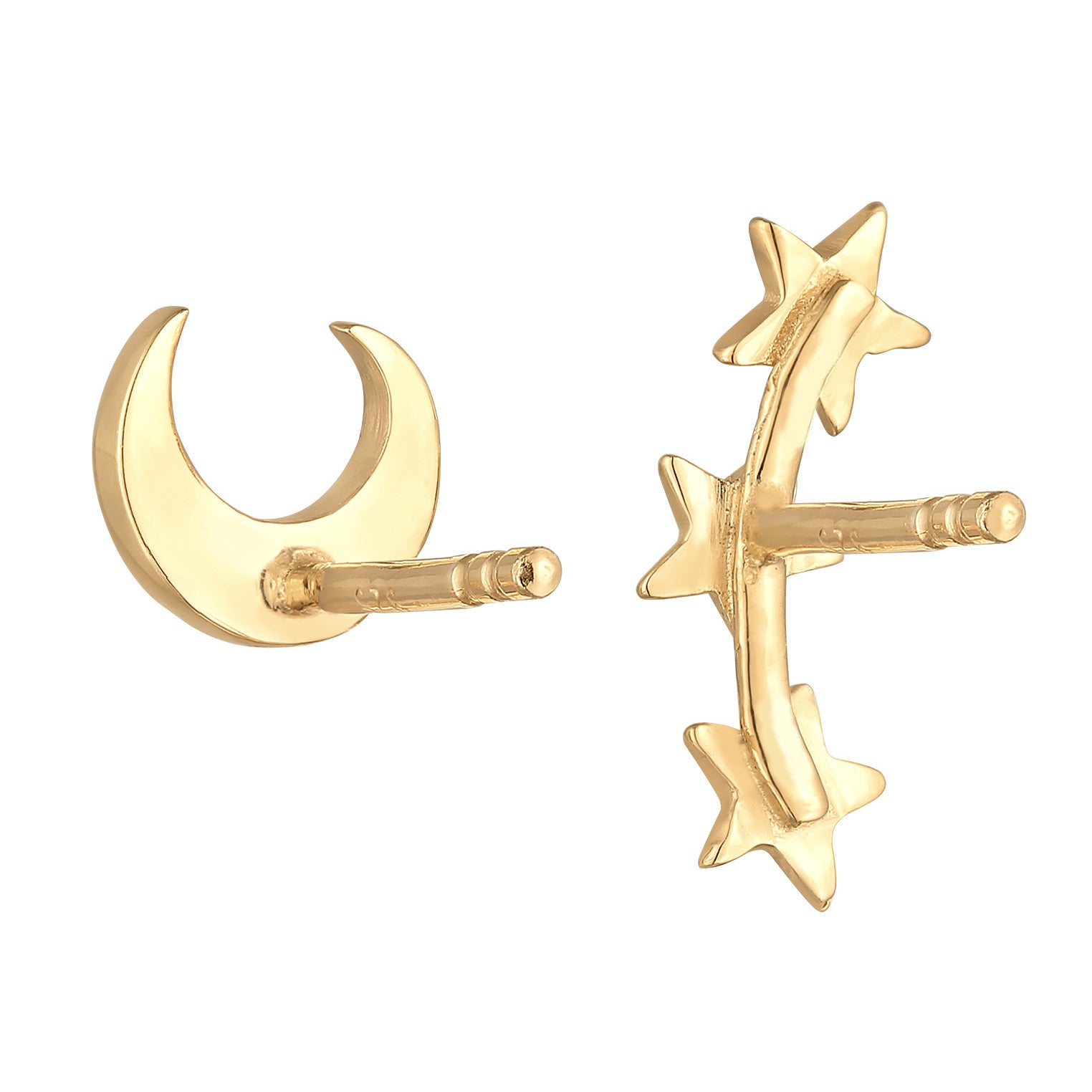 Gold Perhiasan Wanita Perak Asli - Silver Anting Stud Crescent Moon Star Mix