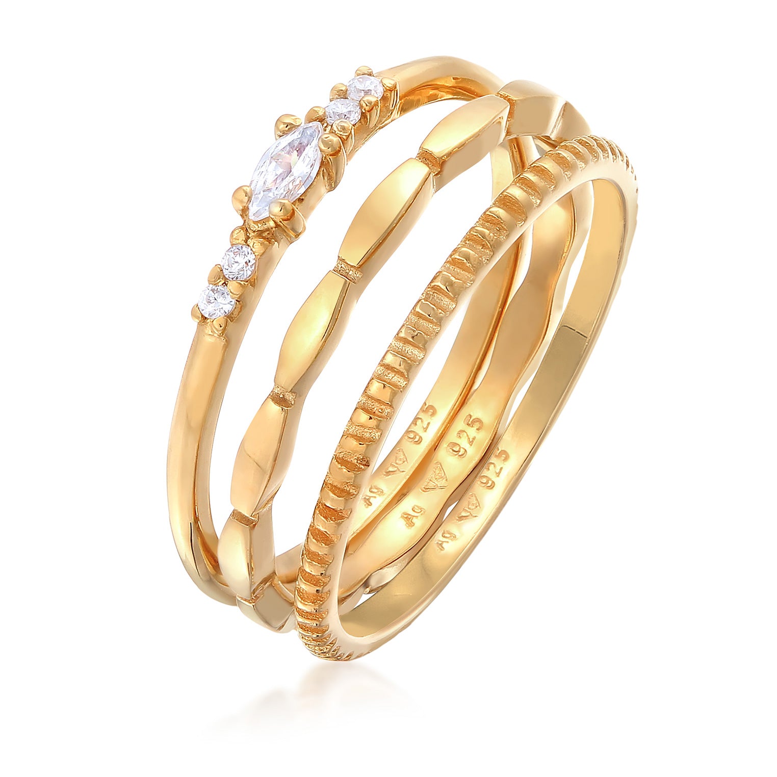Gold Cincin Perhiasan Perak 925 Wanita Stack Marquise Basic Set Zirconia Crystals Gold Plated