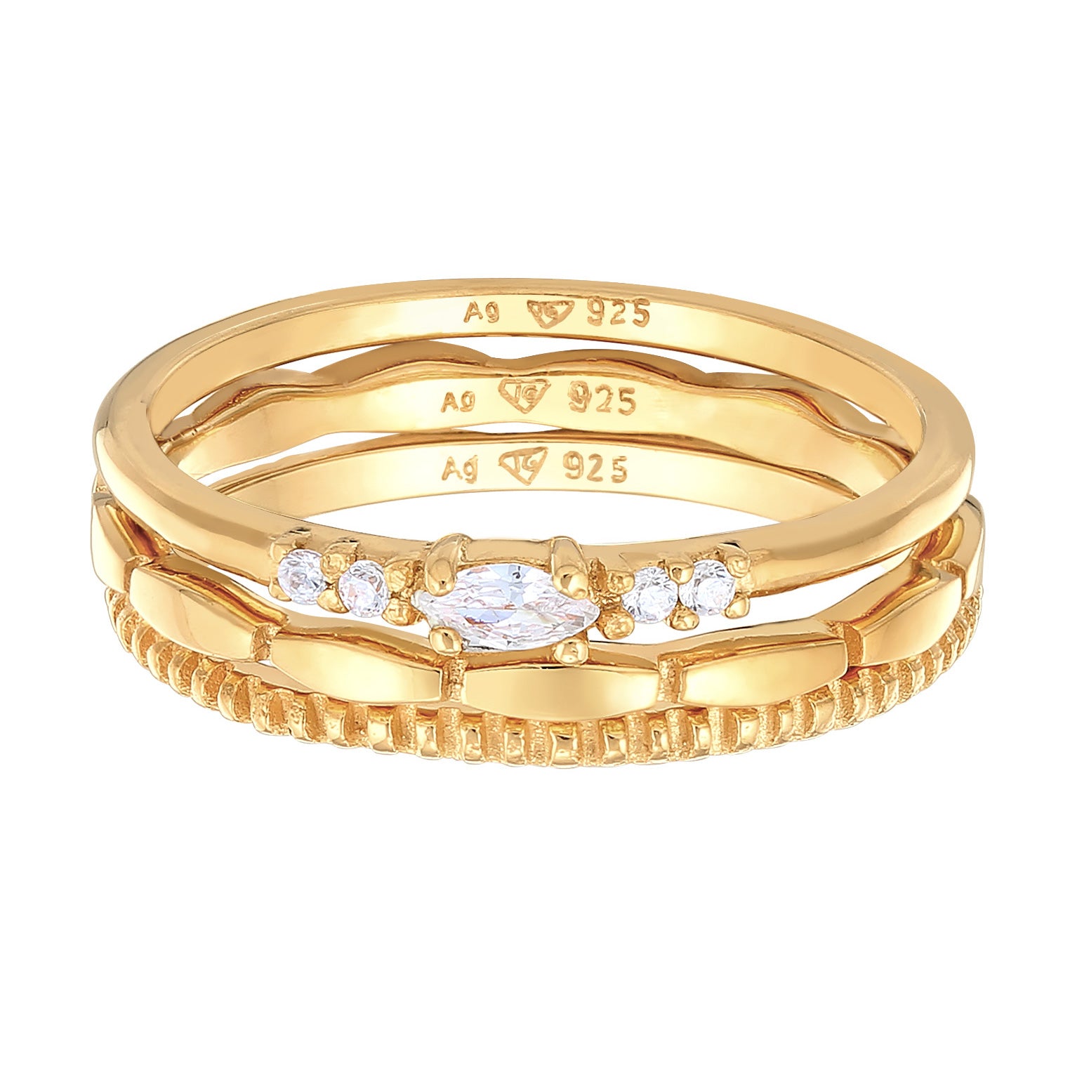 Gold Cincin Perhiasan Perak 925 Wanita Stack Marquise Basic Set Zirconia Crystals Gold Plated