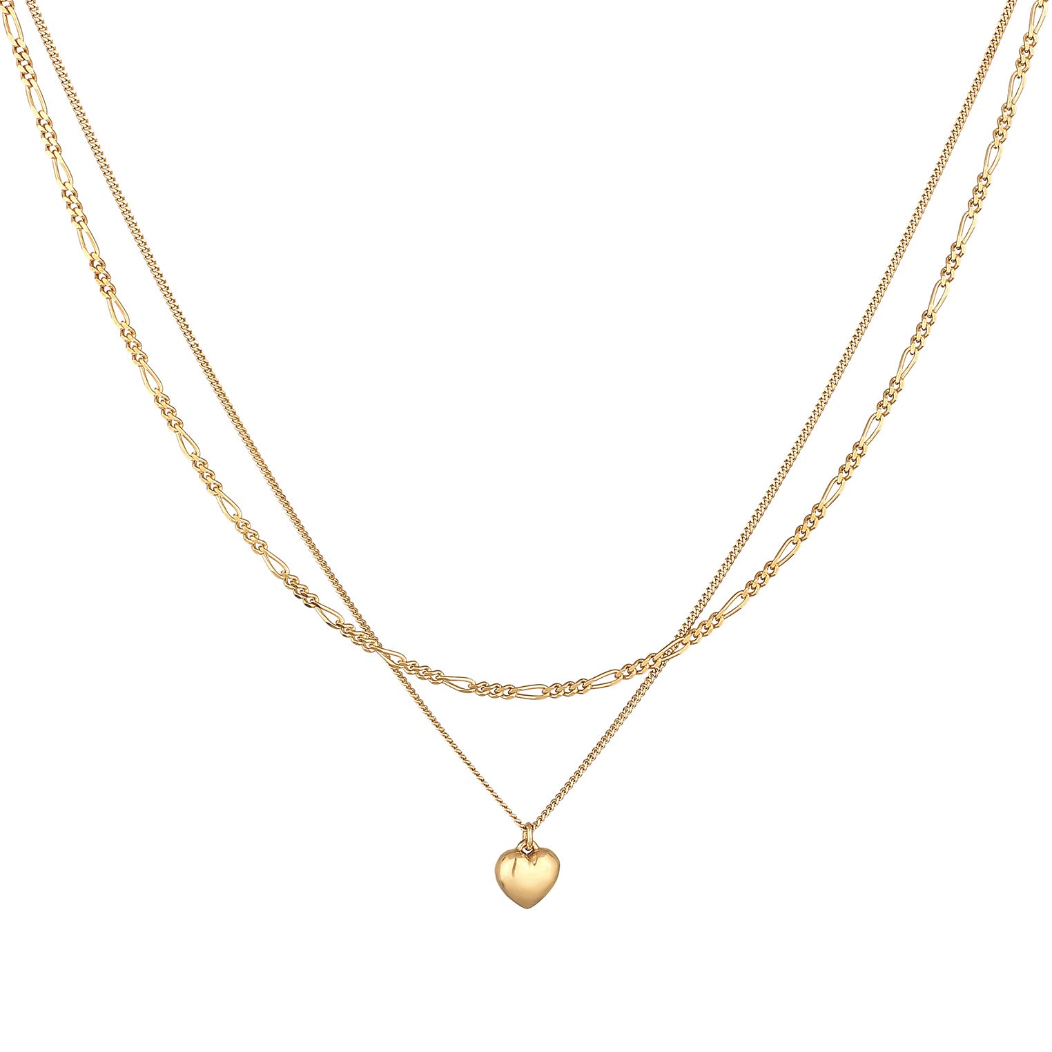 Gold Kalung Perhiasan Perak 925 Wanita Layer Heart Pendant Figaro Gold Plated