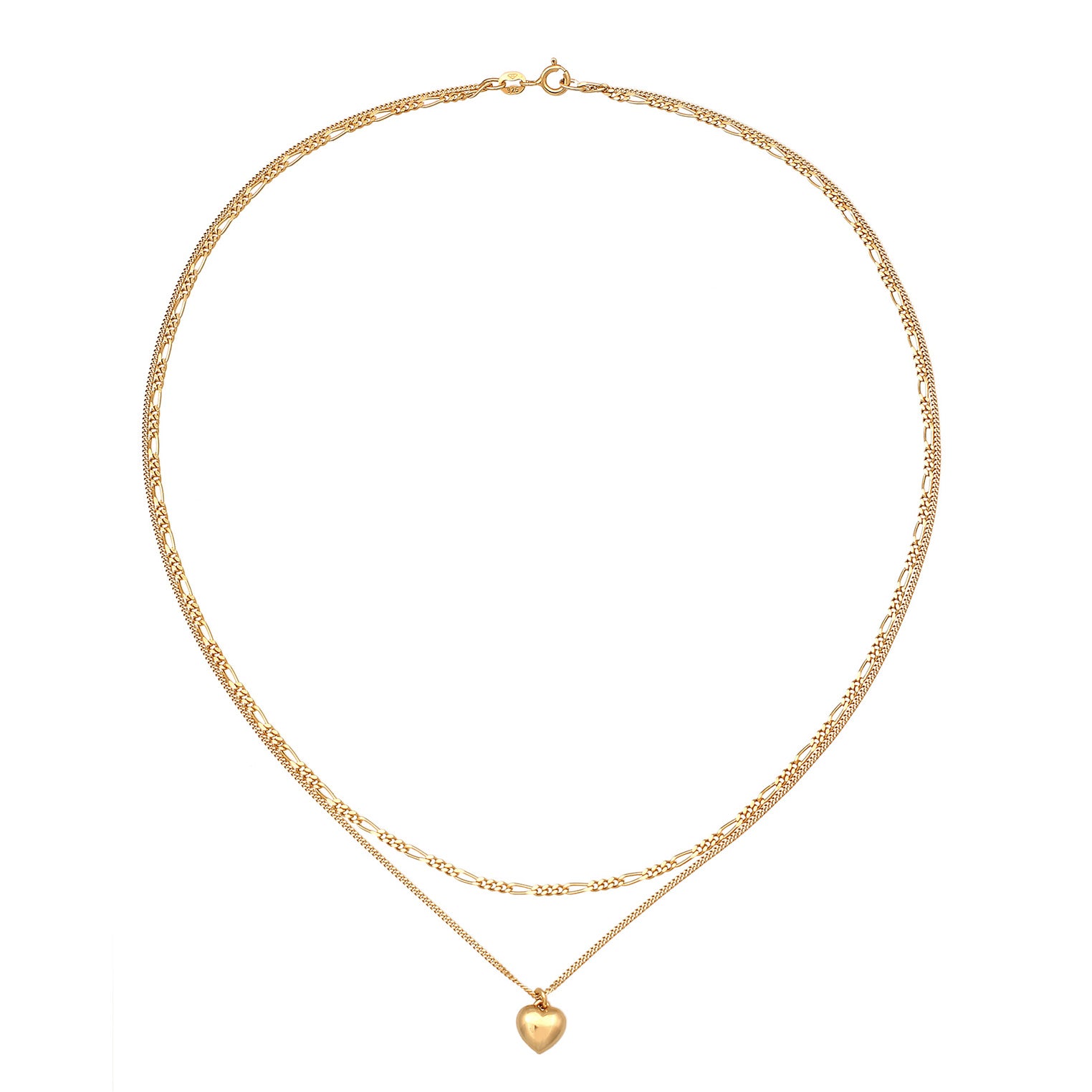 Gold Kalung Perhiasan Perak 925 Wanita Layer Heart Pendant Figaro Gold Plated