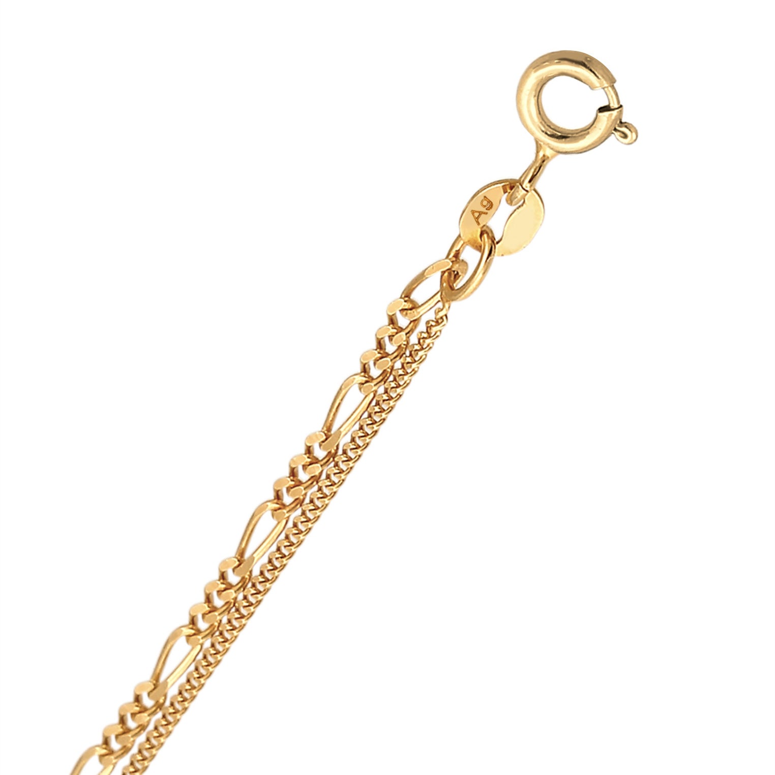 Gold Kalung Perhiasan Perak 925 Wanita Layer Heart Pendant Figaro Gold Plated