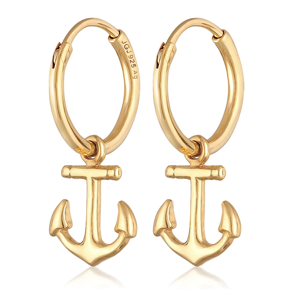 Gold Anting Perhiasan Perak 925 Wanita Creoles Anchor Pendant Maritime Gold Plated
