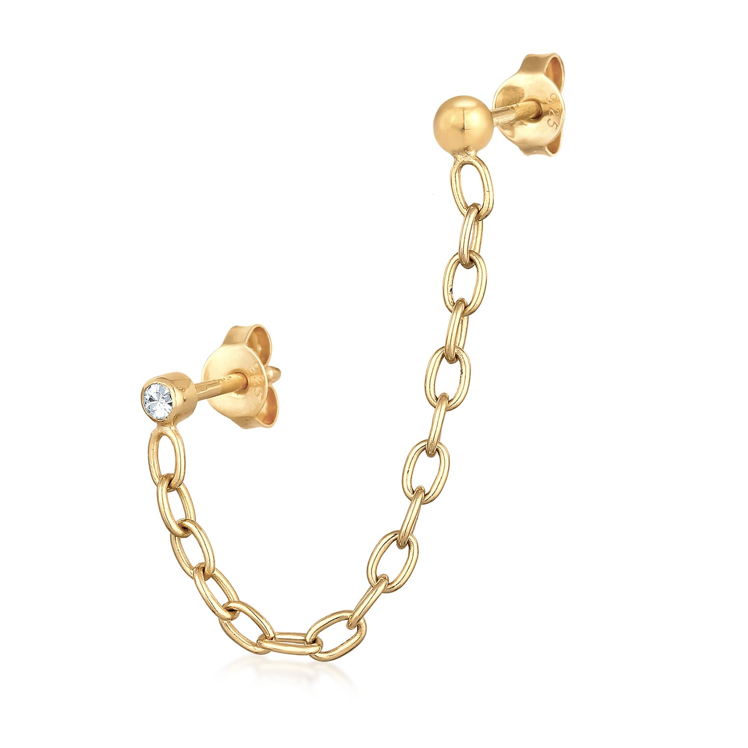 Gold Perhiasan Wanita Perak Asli - Silver Anting Stud Chain Crystal Gold Plated
