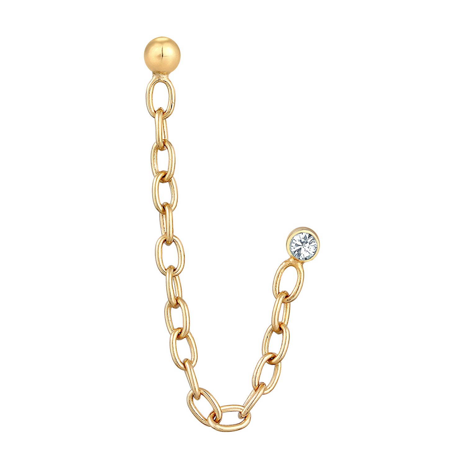 Gold Perhiasan Wanita Perak Asli - Silver Anting Stud Chain Crystal Gold Plated