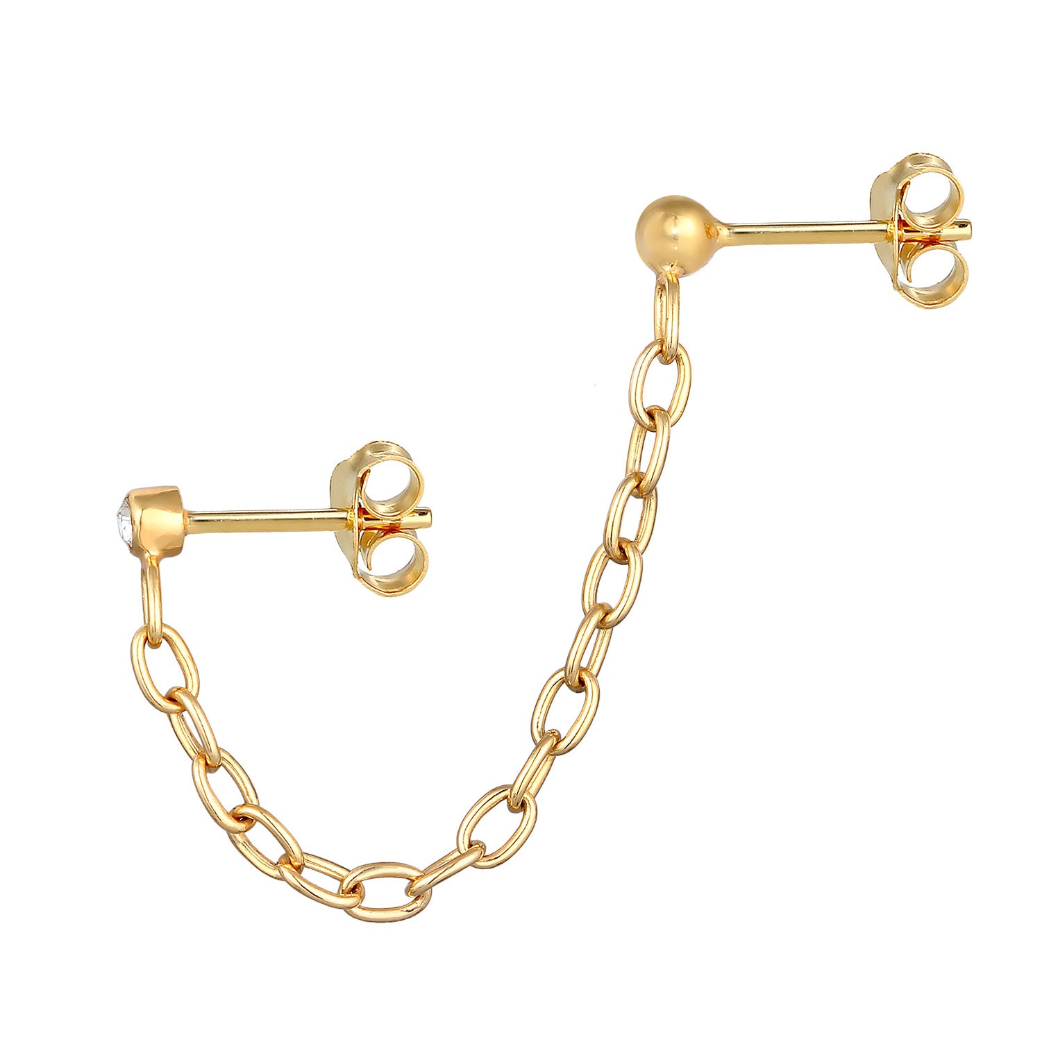 Gold Perhiasan Wanita Perak Asli - Silver Anting Stud Chain Crystal Gold Plated