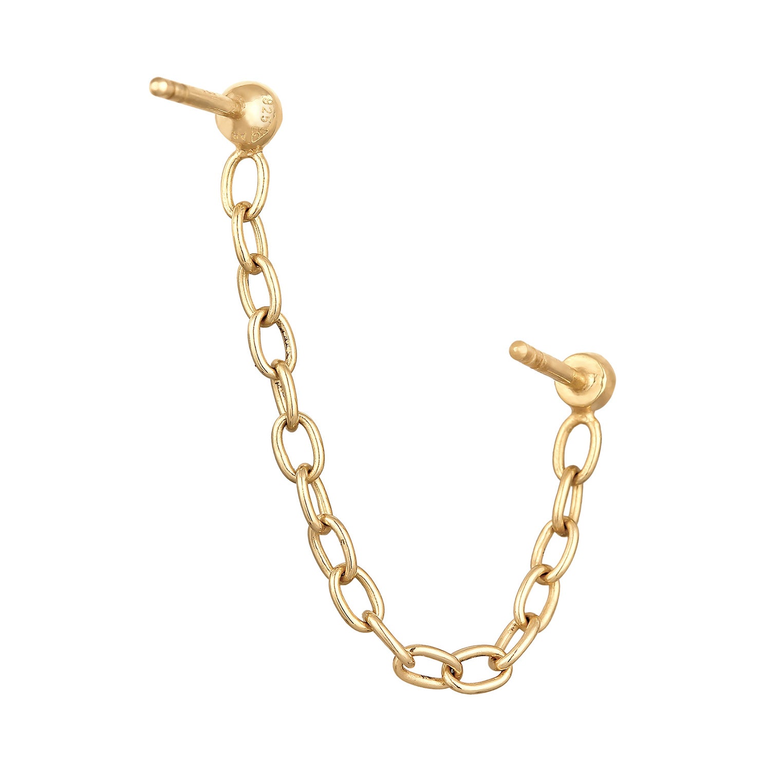 Gold Perhiasan Wanita Perak Asli - Silver Anting Stud Chain Crystal Gold Plated